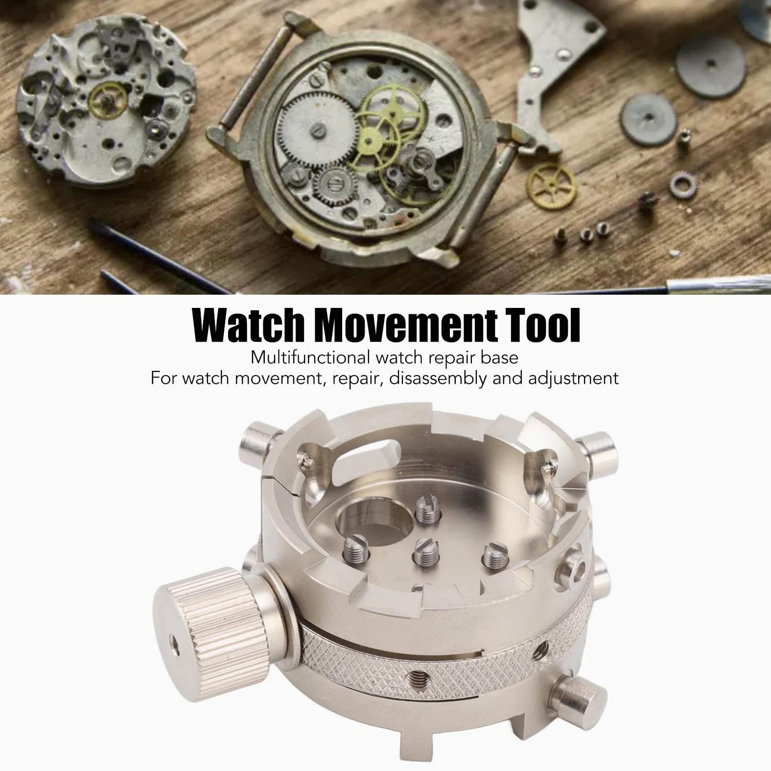 Base de movimiento de reloj, base de movimiento de reparación estable, herramienta de ajuste de fijación de acero inoxidable, soporte de movimiento de reloj de acero, herramienta de reparación de