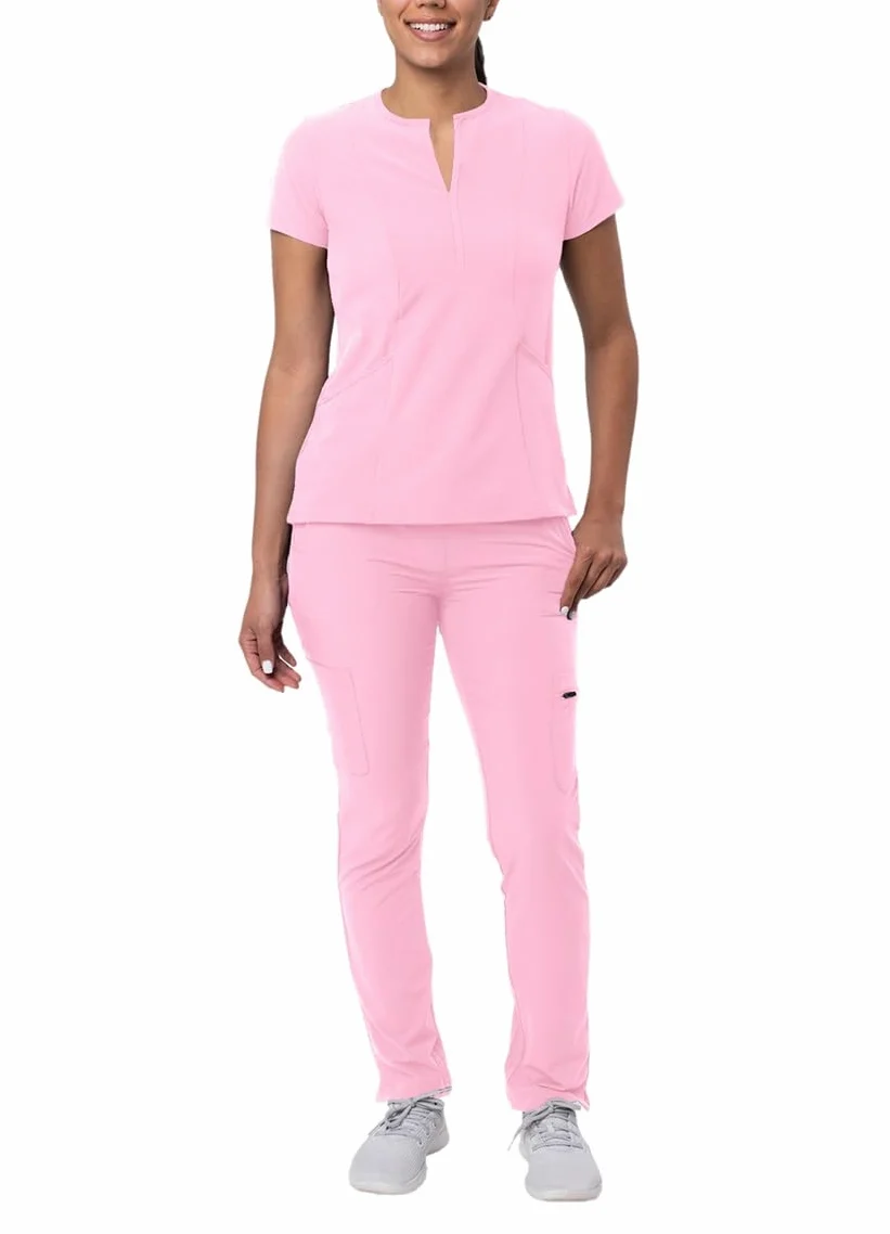 Adar Uniforme médico para mujer Top con babero frontal pantalones cargo skinny