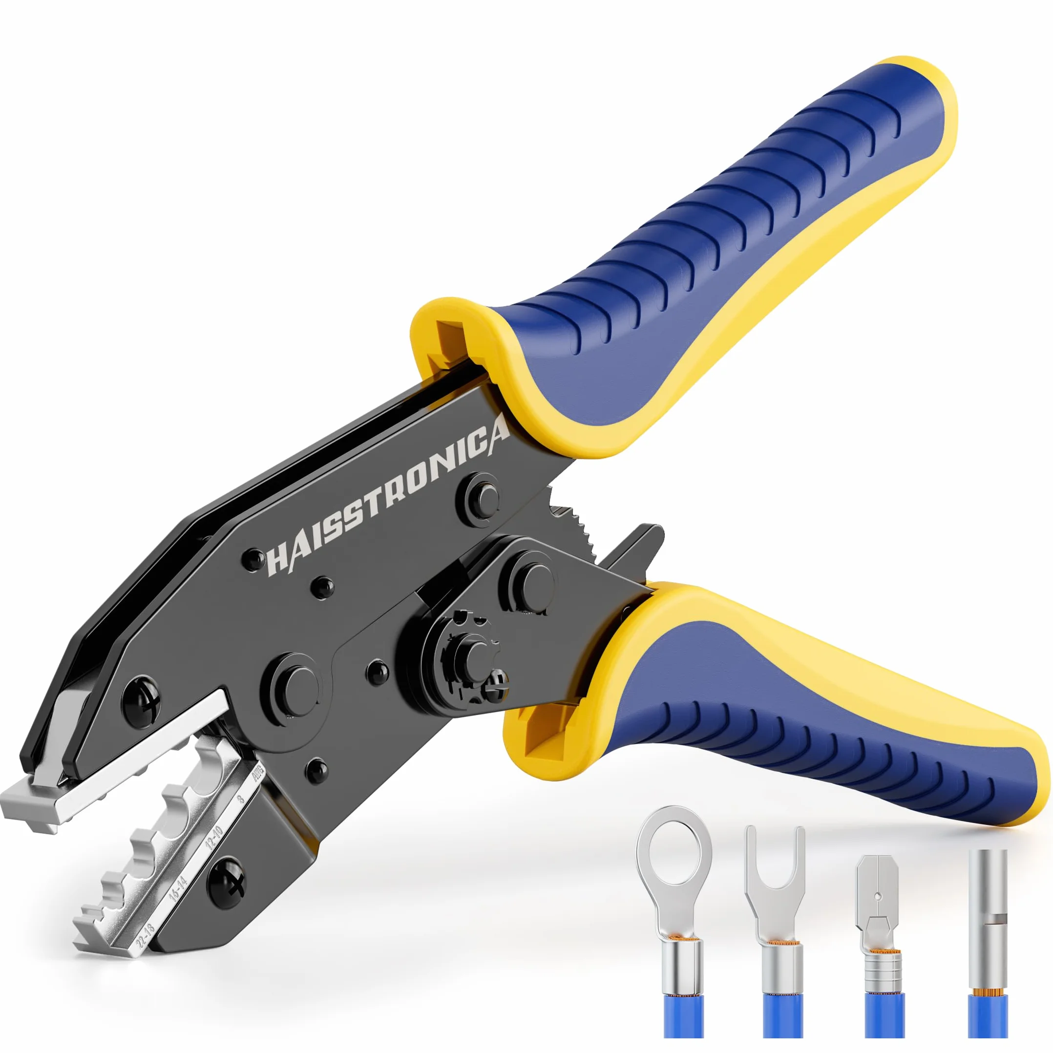 Haisstronica Crimpadora para Terminales No Aislados 0,5–10 mm² AWG22–8 Alicate de Carraca