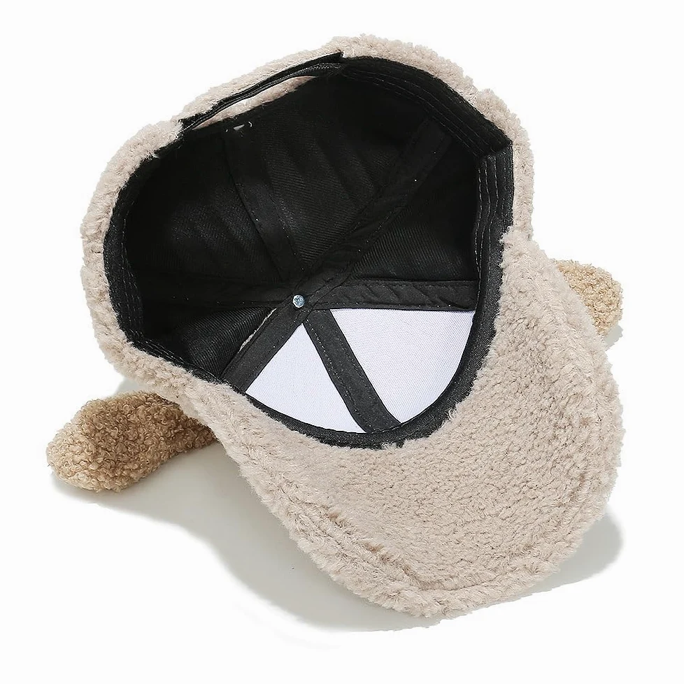Gorro de Invierno, Gorra de béisbol Invierno for Mujer, Ajustable, Lana Cordero, con Orejas Cachorro, Lisa y sin estructurar(3PCS)