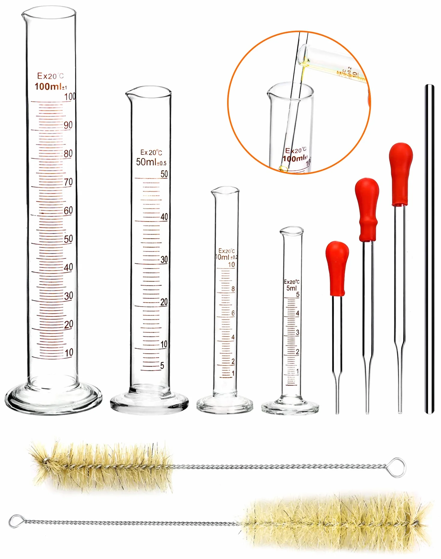 QWORK Cilindro de Medición Laboratorio 5 ml 10 ml 50 ml 100 ml con Pipetas de Vidrio