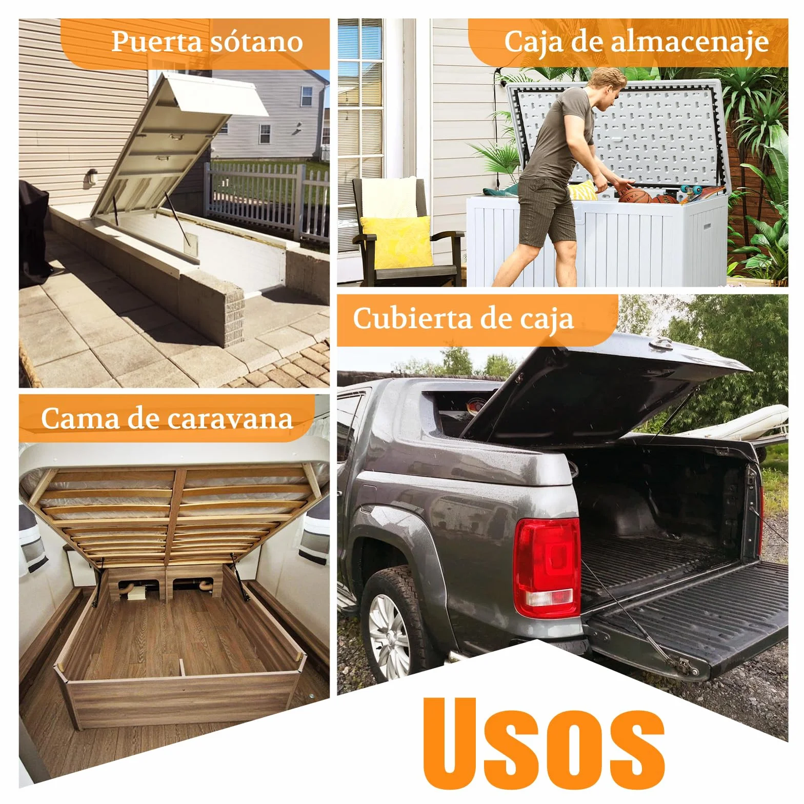 Resorte de Gas con Ojal 455MM 200N Muelle Hidráulico para Cama Abatible