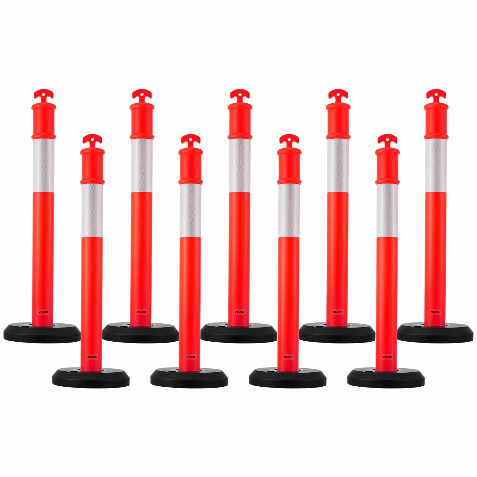 VEVOR Postes de Tráfico 9 Piezas Bolardo 1140 mm Base Rellenable Banda Reflectante Rojo