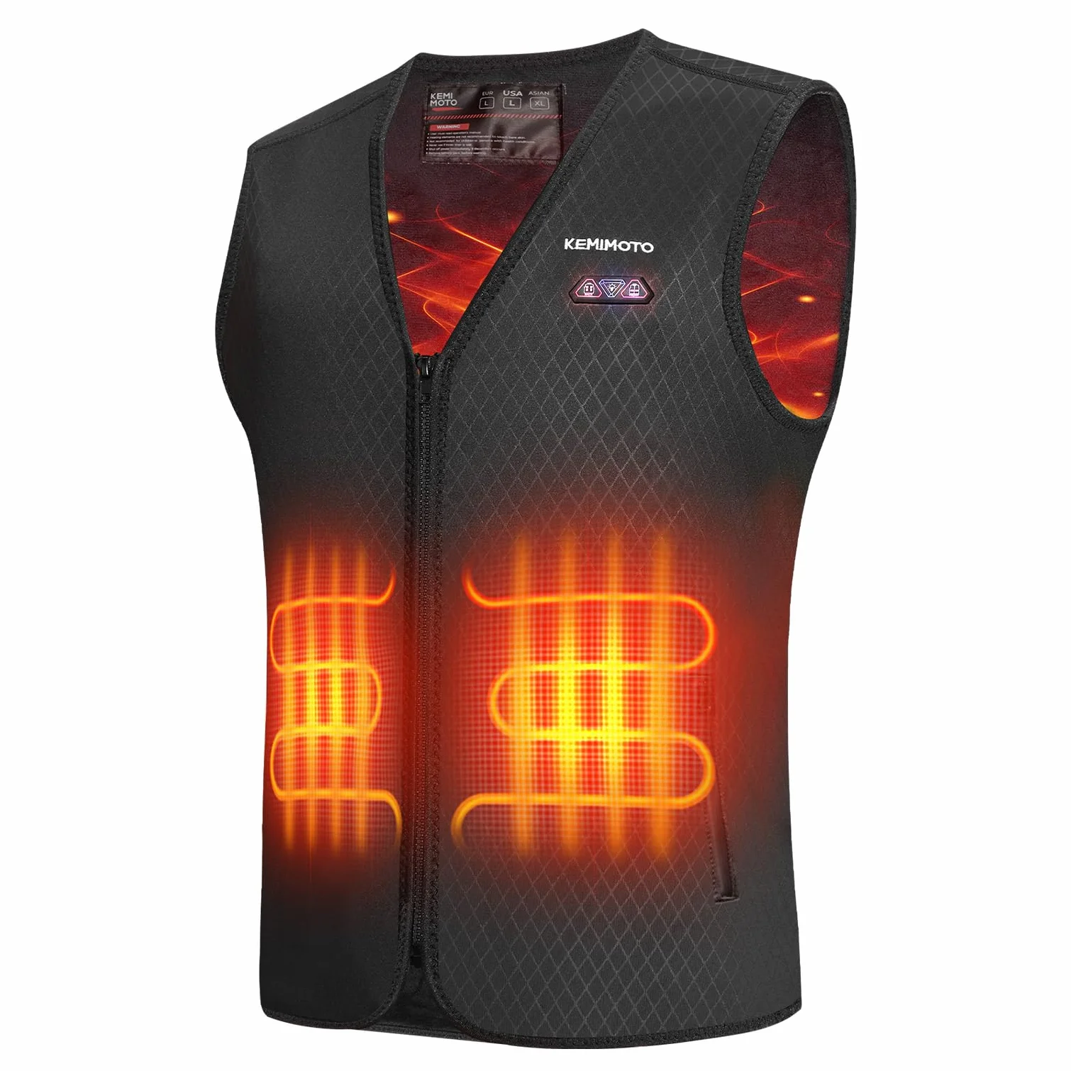 KEMIMOTO Chalecos Calefactable, Chalecos Calefactables Hombre 6 Zonas de Calentamiento con Función de Luces Apagadas, Tela de Buceopara y Forro Terciopelo Cristal, para Esquí Pesca Moto (Sin Batería)