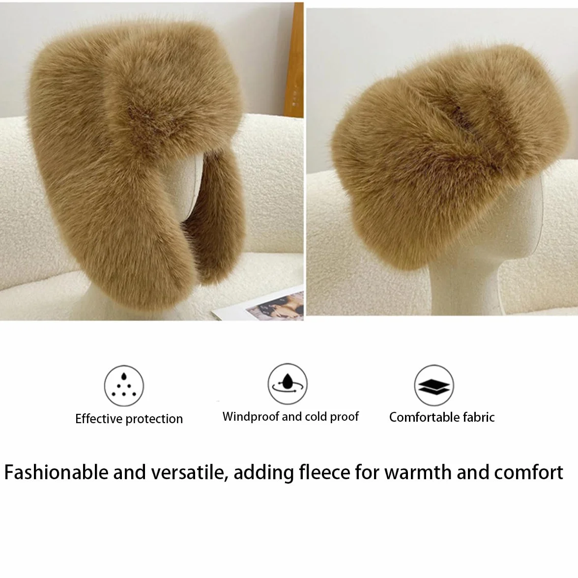 Sombrero de trampero esponjoso para mujer, de pelo largo, de piel sintética, con hebilla, lujoso sombrero cálido de invierno estilo visón