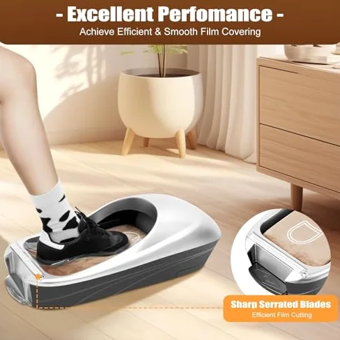 Dispensador automático de la cubierta del zapato, máquina de la película impermeable desechable accionada por el pedal manual para la oficina en casa, incluye el rollo del PE del recuento 500, solució
