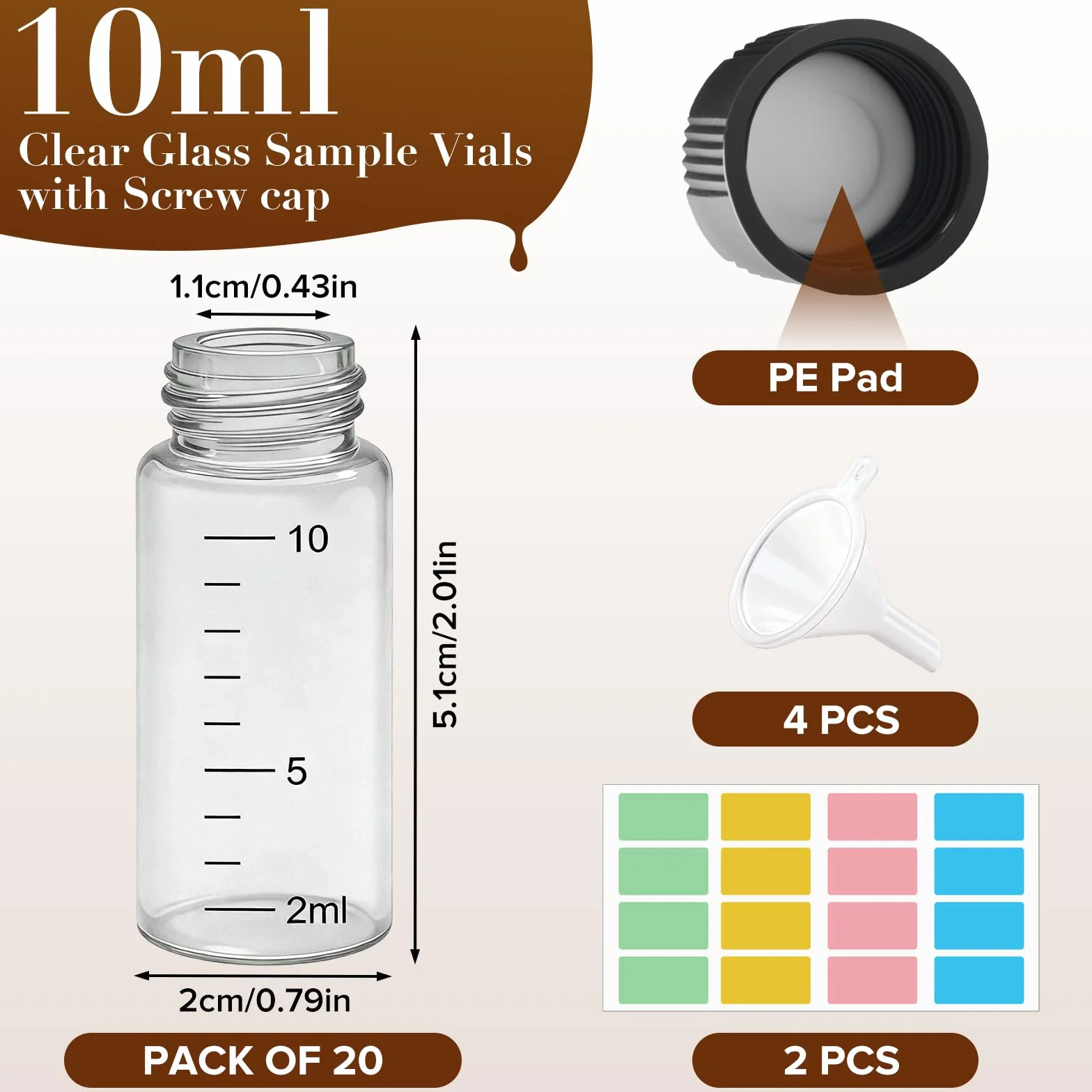 20 x 10 ml frascos de muestra transparentes
