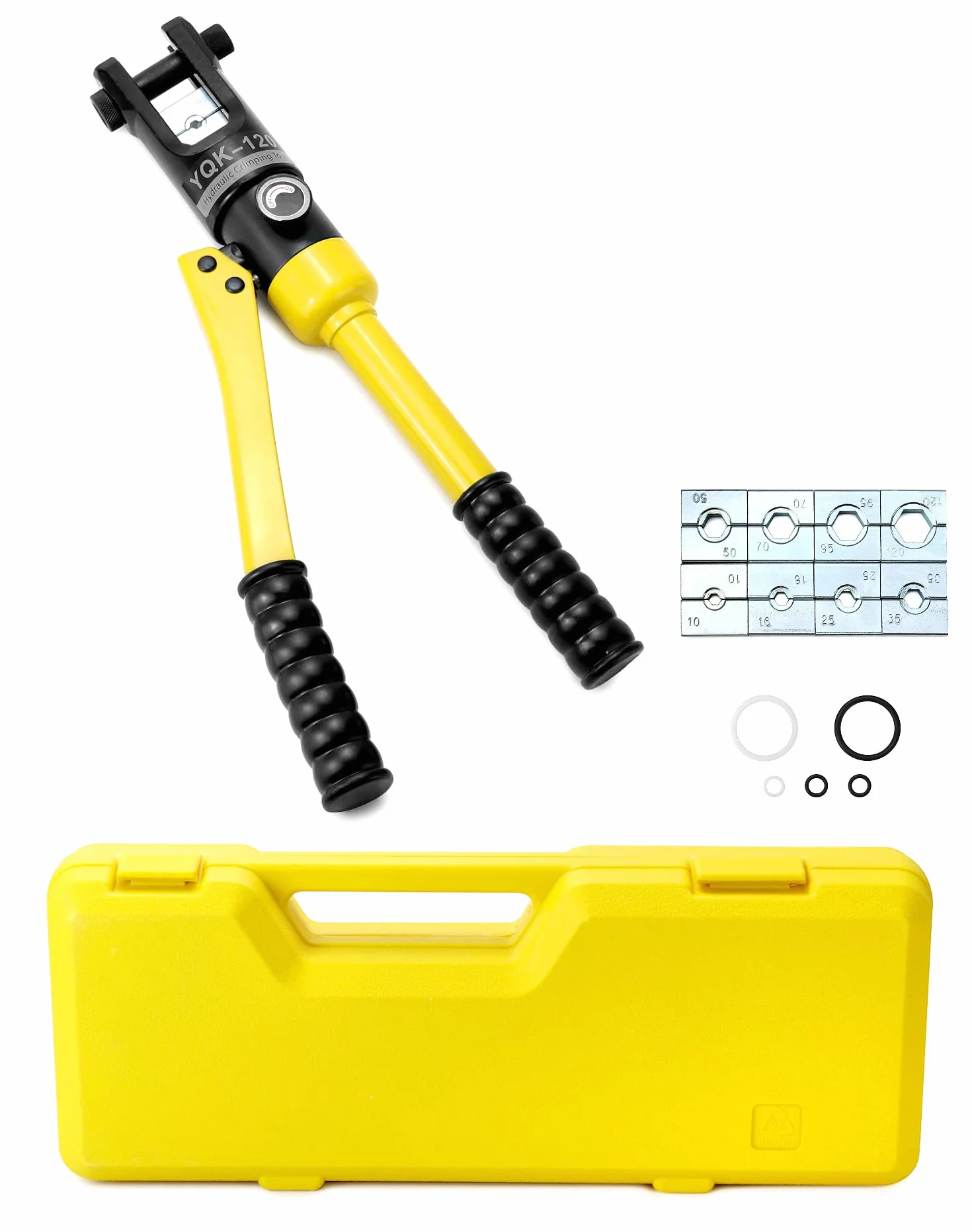 QWORK Crimpadora Hidráulica 12T, Trazo 12mm, 8 Matrices 10-120 mm²