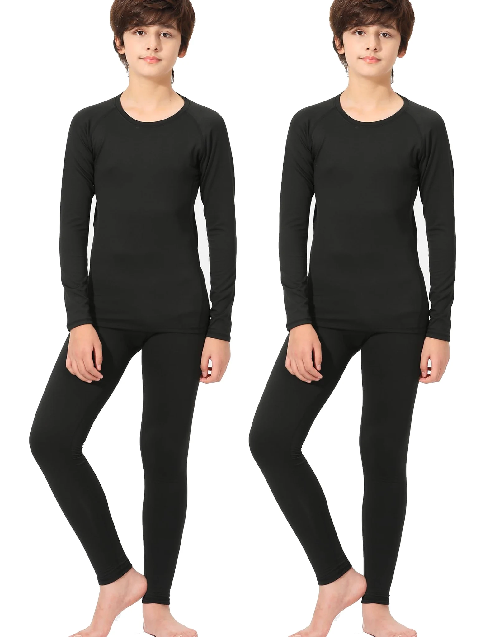 Rolimaka Conjunto de 2 ropa interior térmica para niños y jóvenes, con forro polar, camisa de compresión, pantalones y pantalones para niños y niñas