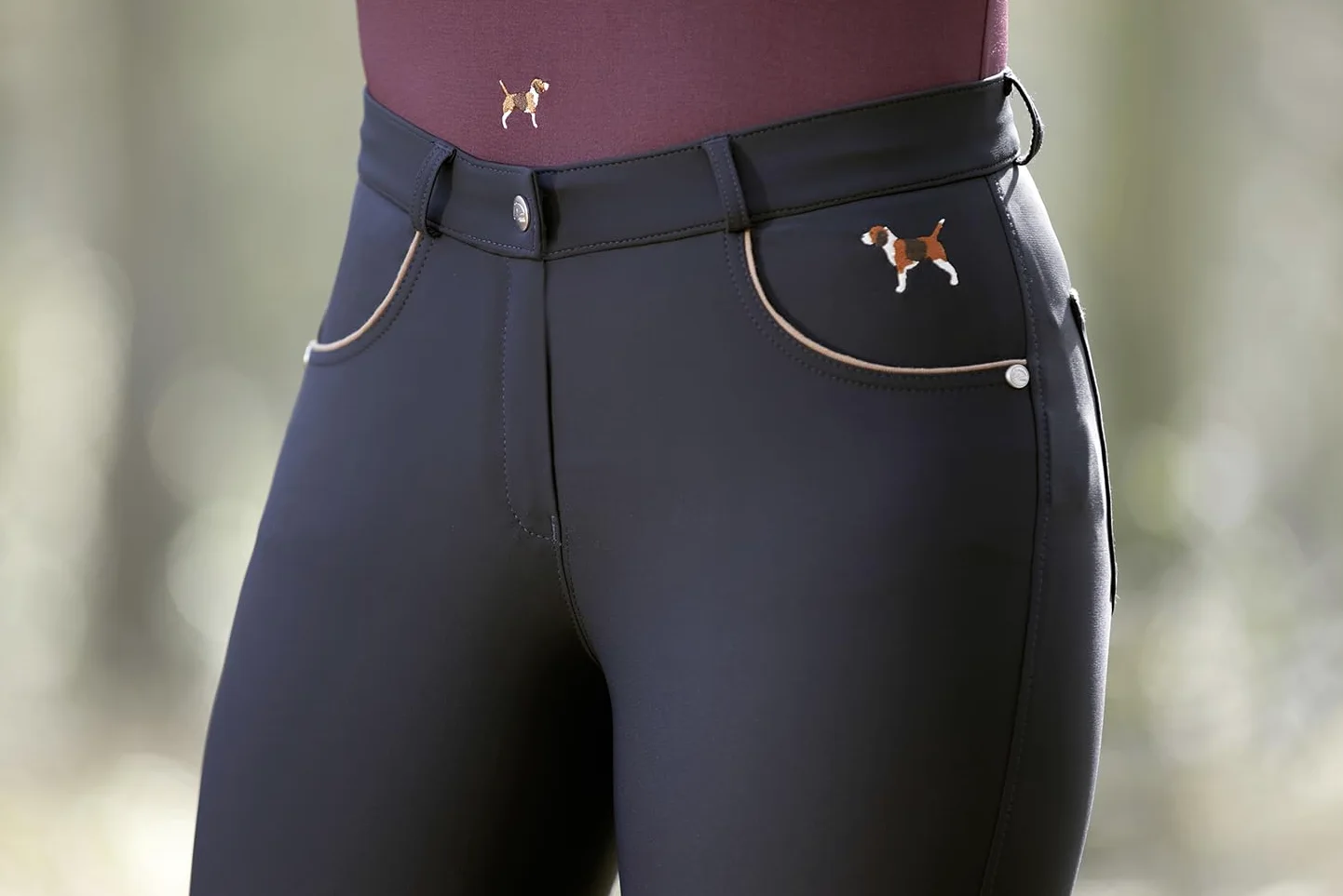 HKM Beagle Rodillera Silicona - Pantalones de Montar Mujer