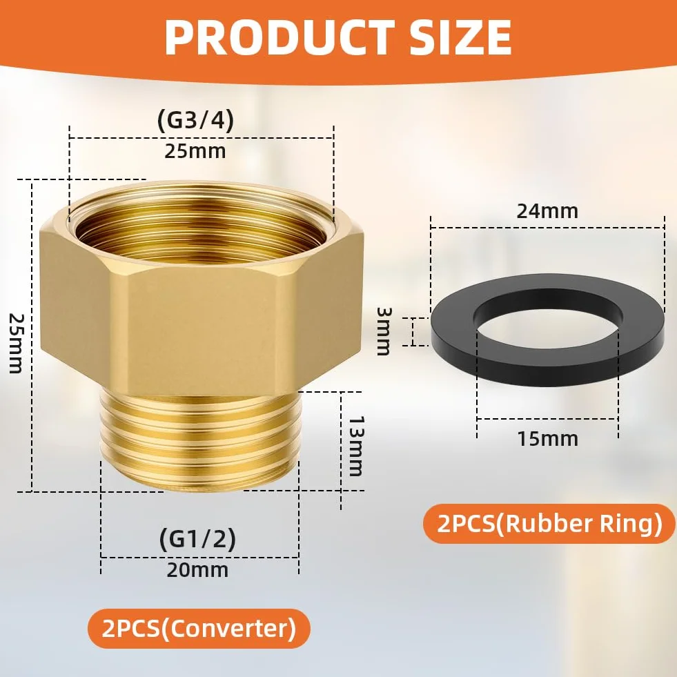 Flintronic 1/2" Macho a 3/4" Hembra BSP Roscado Latón Reductor Hexagonal Conector Tubería, con Anillo de Sellado, para Agua Gas Petróleo (2PCS)