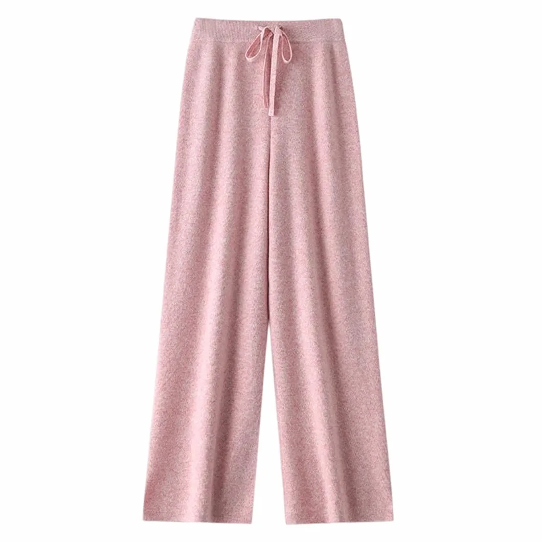 Pantalones anchos de punto 100 % lana merino para mujer, básicos, suaves, cálidos, cachemira, cintura elástica