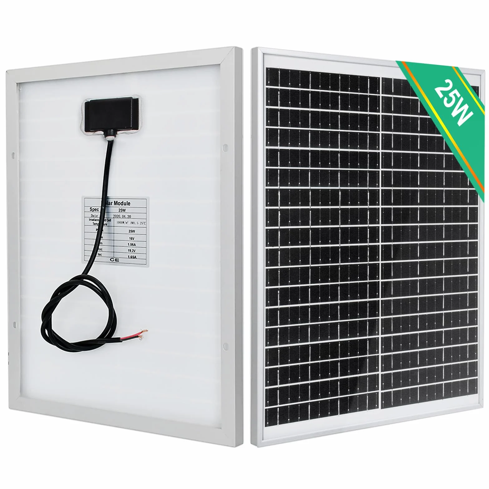 ECO-WORTHY Panel solar 25W 12V IP65 Módulo solar impermeable carga batería fuera de red