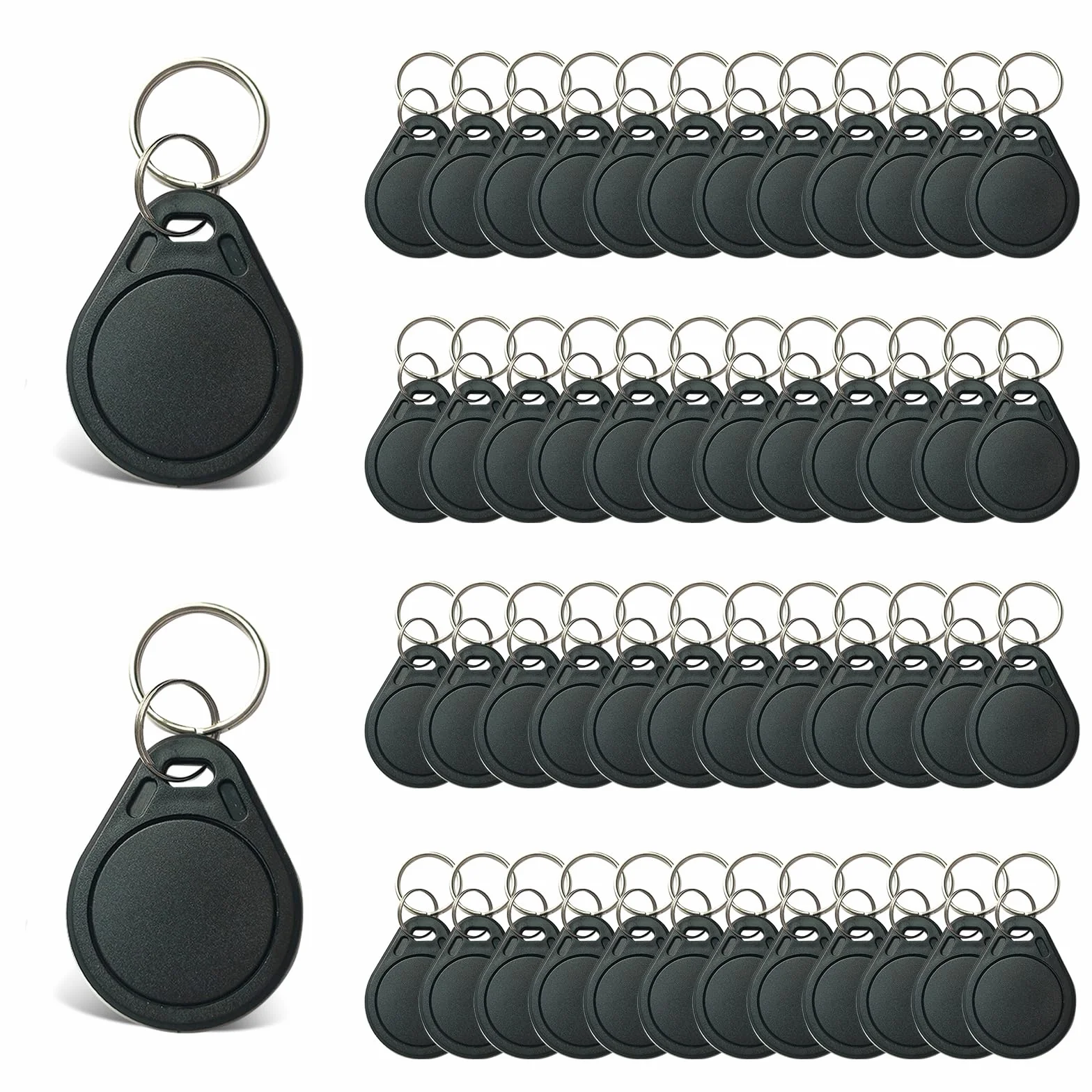Tarjetas RFID 13.56 MHz ISO14443A, Llaveros no clonables, Control de Acceso Oficina (Negro, 50)
