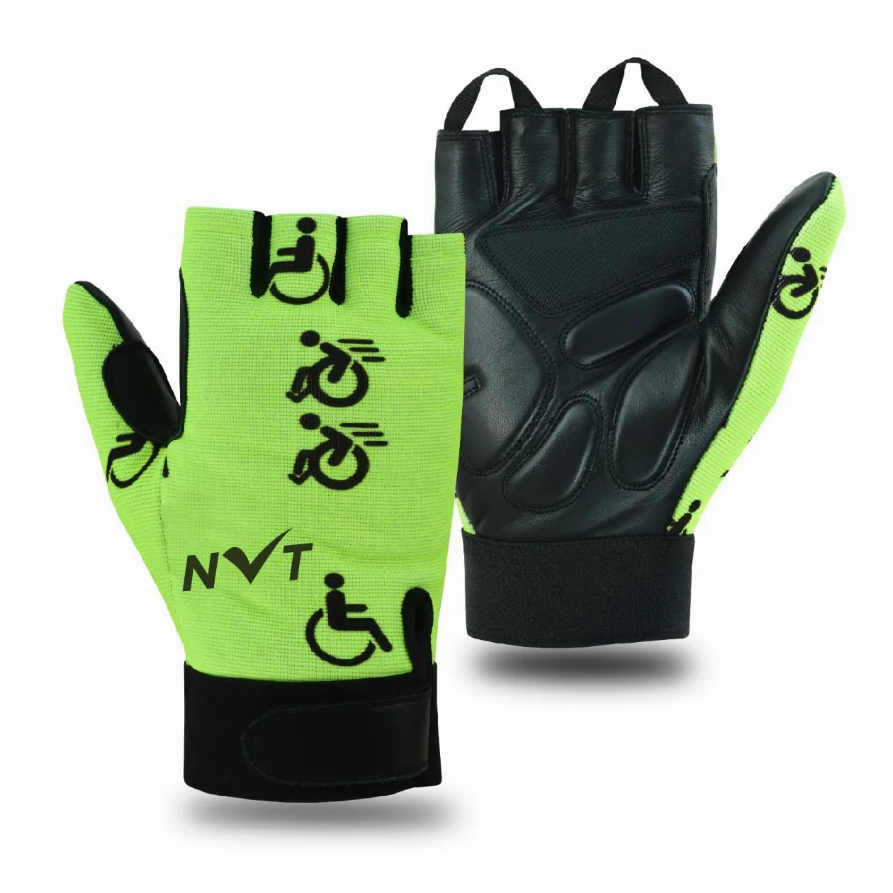 NVT Guantes para silla de ruedas 2023, entrenamiento para hombre, palma de piel auténtica, acolchados, transpirables, sin dedos, con agarre antideslizante, guantes de ciclismo ligeros.