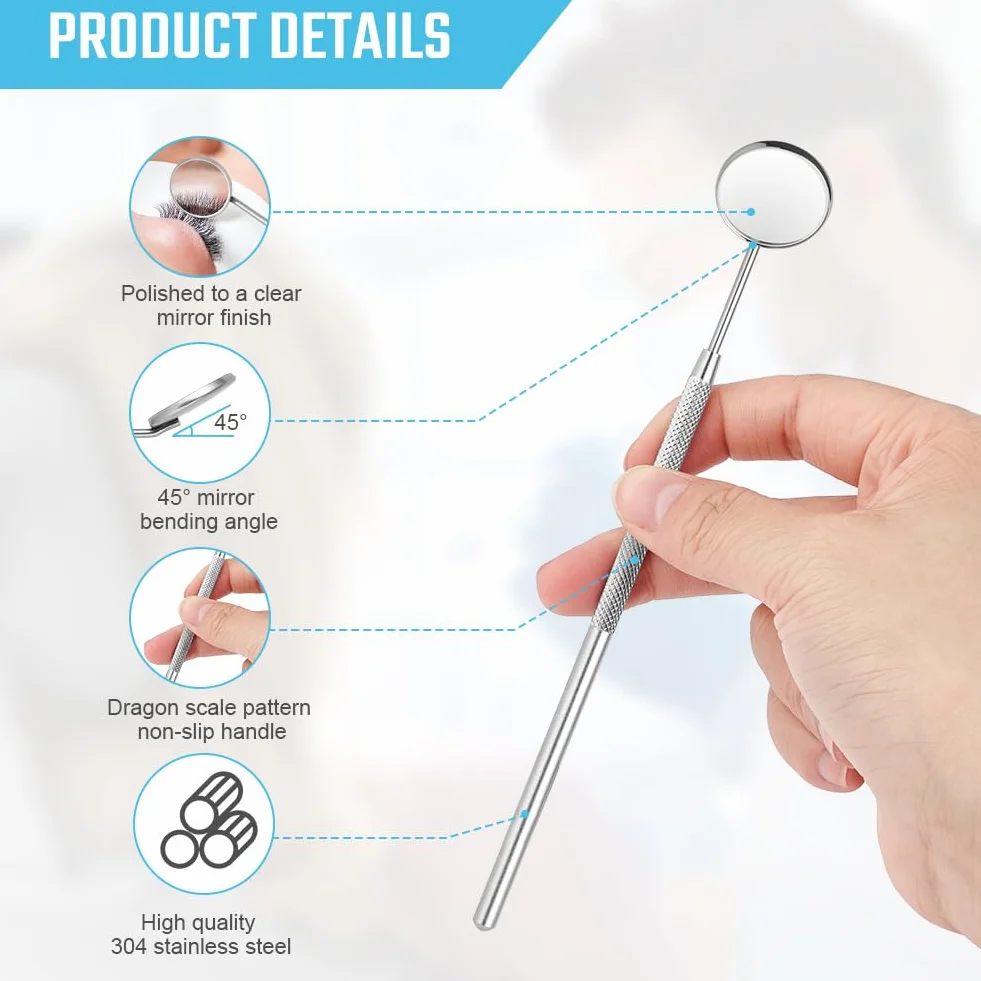 AOOWU Espejo Dental de Acero Inoxidable, 2 PCS, Curvatura 45 Grados, Anti-Vaho para Inspección Bucal