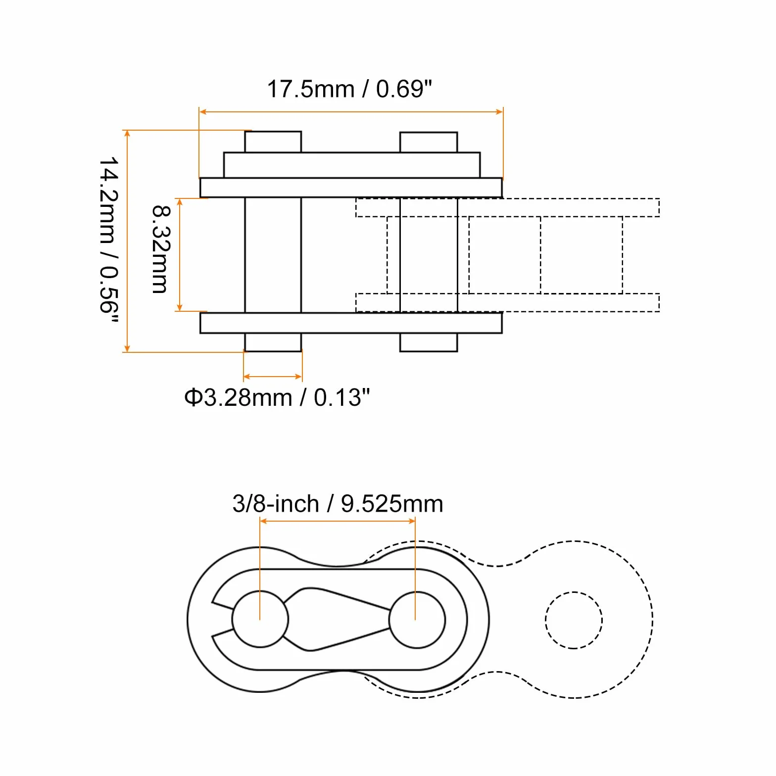 Cadena Maestro Conector Enlace Rodillo 3/8" Paso Carbono Acero Estándar 06B