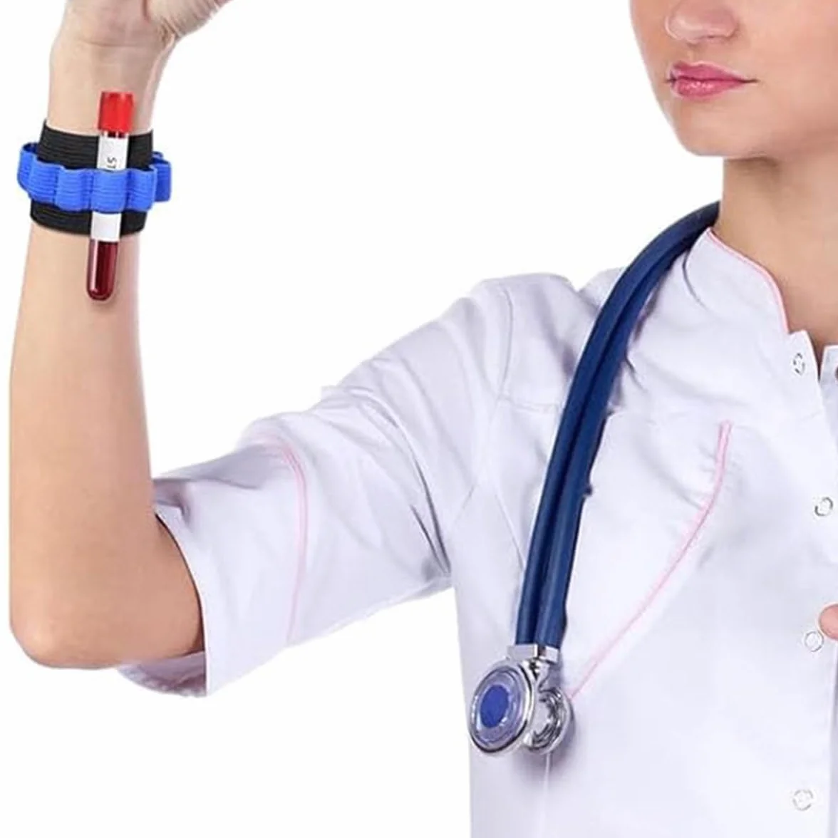 Soporte de tubo de extracción de sangre, muñequeras para flebotomía, capacidad 8 tubos, negro y azul