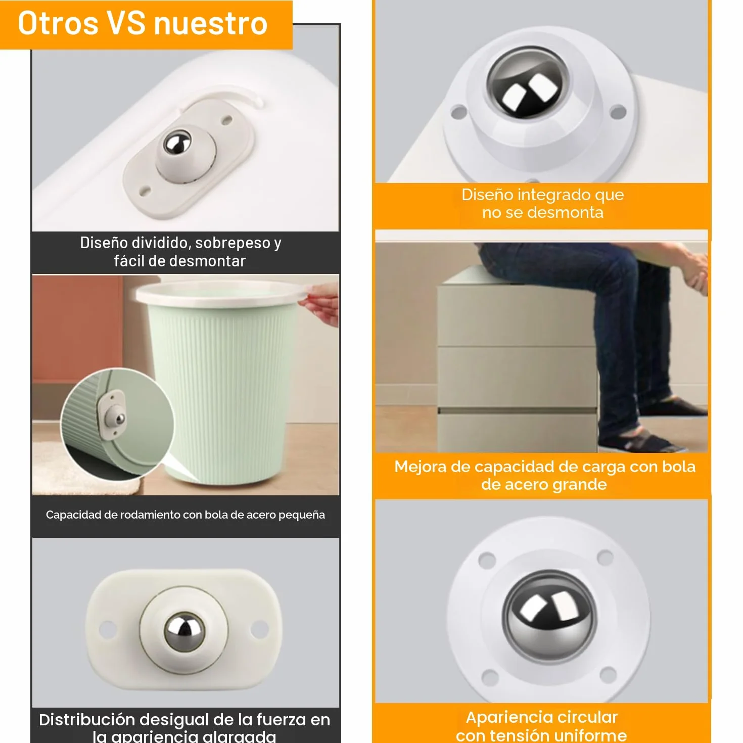 Juego de 12 Ruedas Giratorias Adhesivas para Muebles Pesados, Acero Inoxidable, Mini Ruedas para Electrodomésticos, Mesas y Sillas