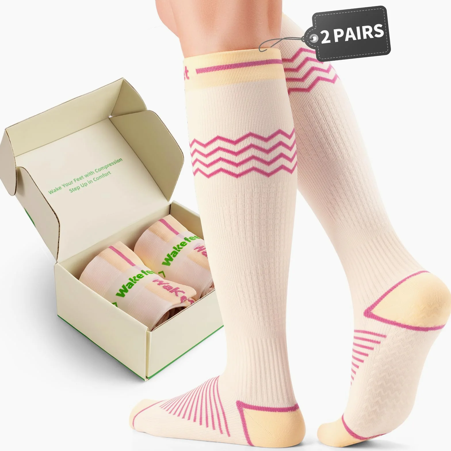 2 pares de calcetines de compresión para mujer, medias de compresión para el embarazo para molestias en las piernas, sentado, antideslizante