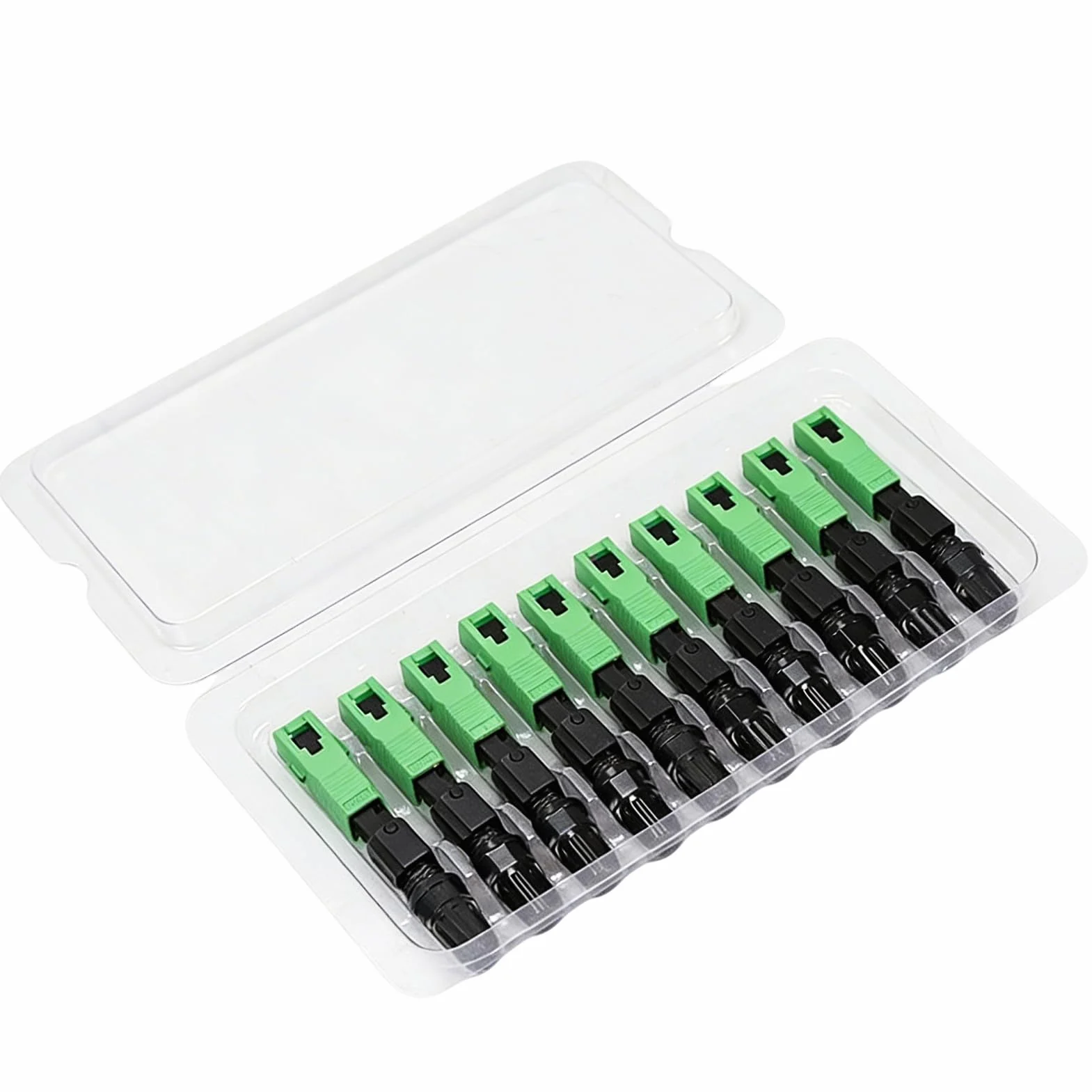 Conector SC/APC Fibra Óptica Rápido Verde Negro Preensamblado Inserción ≤0,3dB Retorno ≥50dB Lote 10