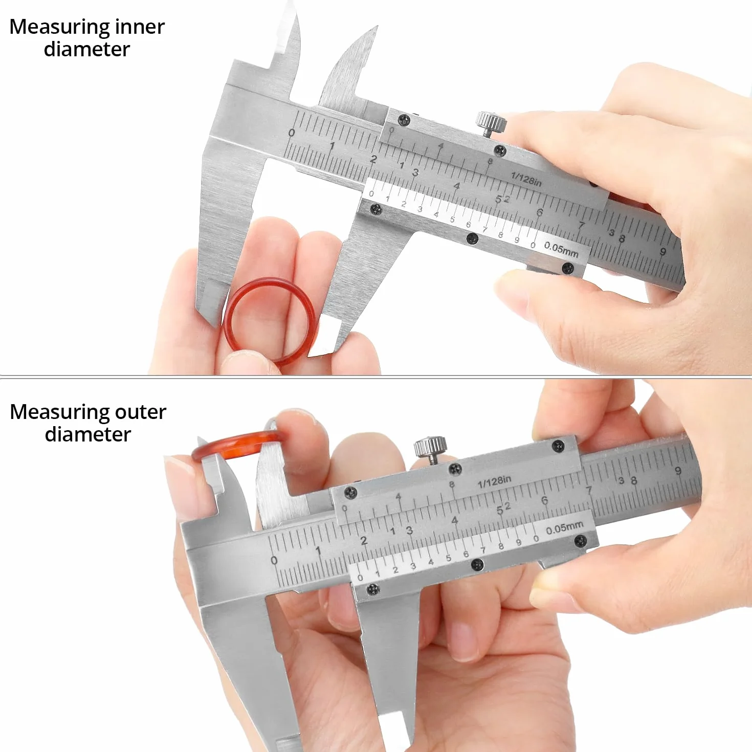 QWORK Calibre Vernier de Alta Precisión 6" 150 mm 0.05 mm 1/128" con Tornillo de Bloqueo