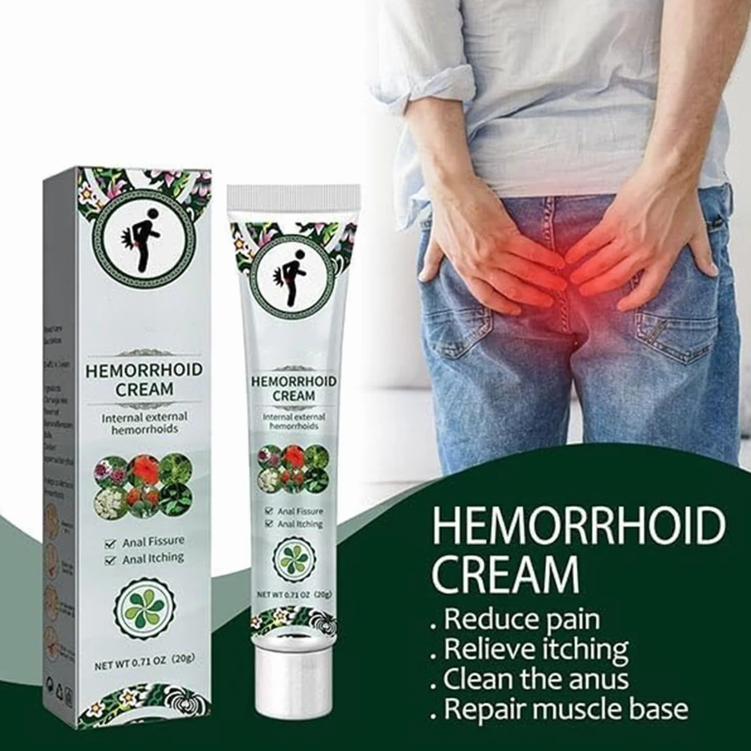 Crema Herbal para Hemorroides, Alivio Rápido de Picazón y Ardor Externos