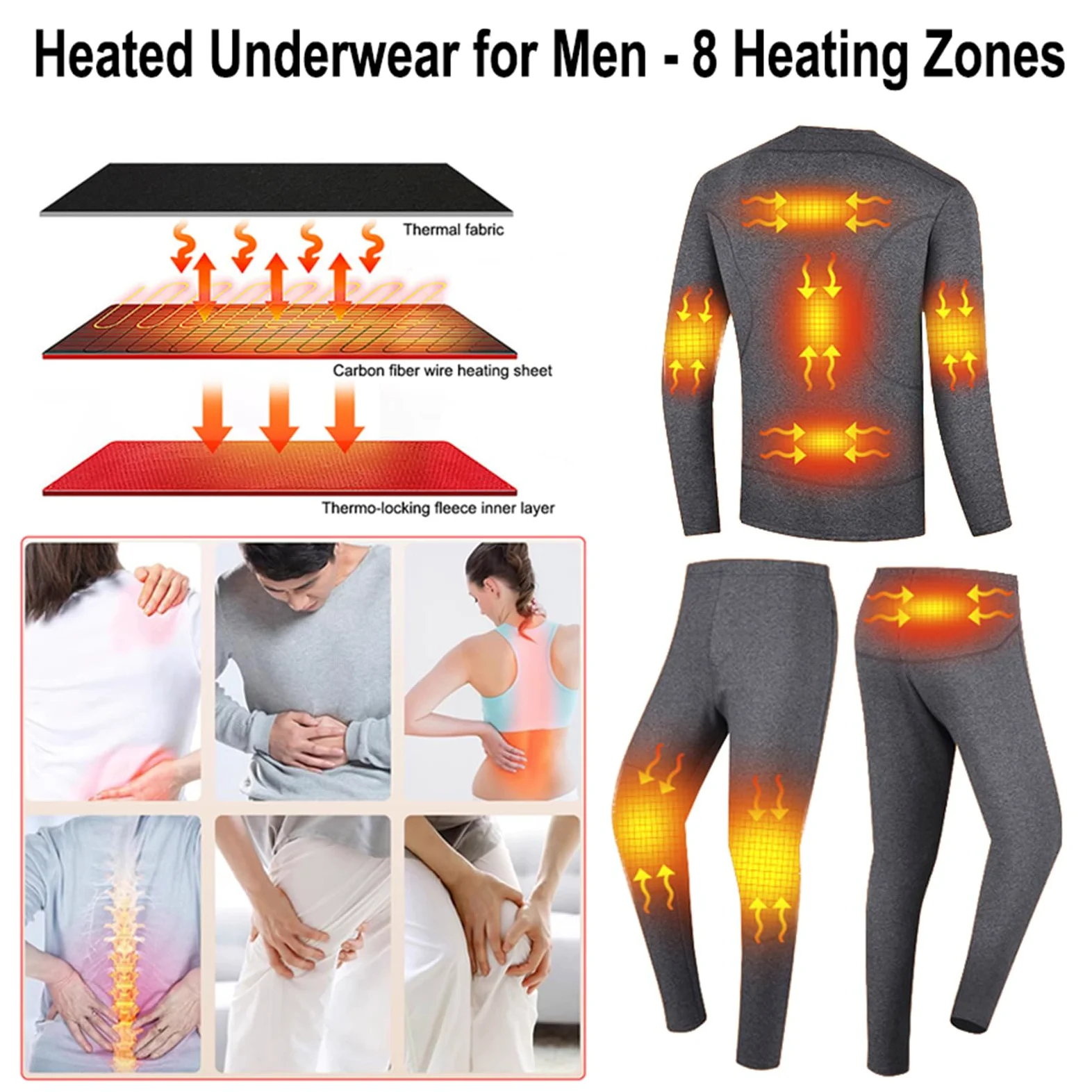 Conjunto De Ropa Interior Térmica con Calefacción para Hombre, Conjuntos Térmicos Camiseta Y Pantalón con 3 Niveles De Calefacción Y Carga USB, para Esquí, Camping, Motor Y Montañismo,3XL,Blue