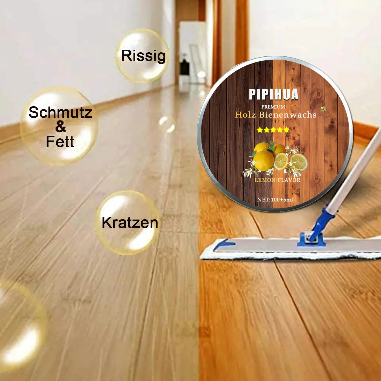 PIPIHUA Cera de Abeja Natural para Cuidado de la Madera Impermeable Muebles Limón