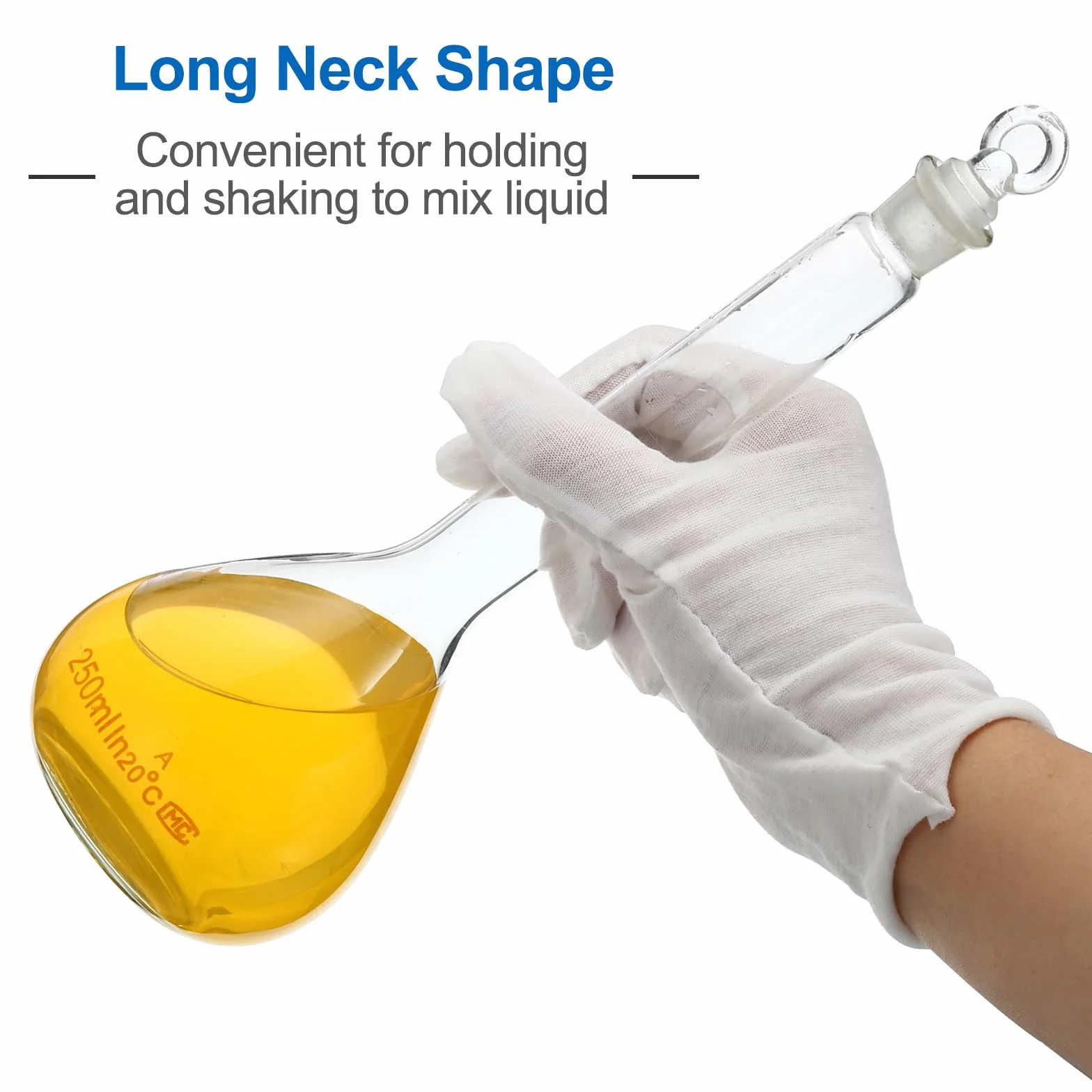 Matraz Volumétrico de 250 ml, Vidrio Borosilicato 3.3 con Tapón, Graduado Transparente