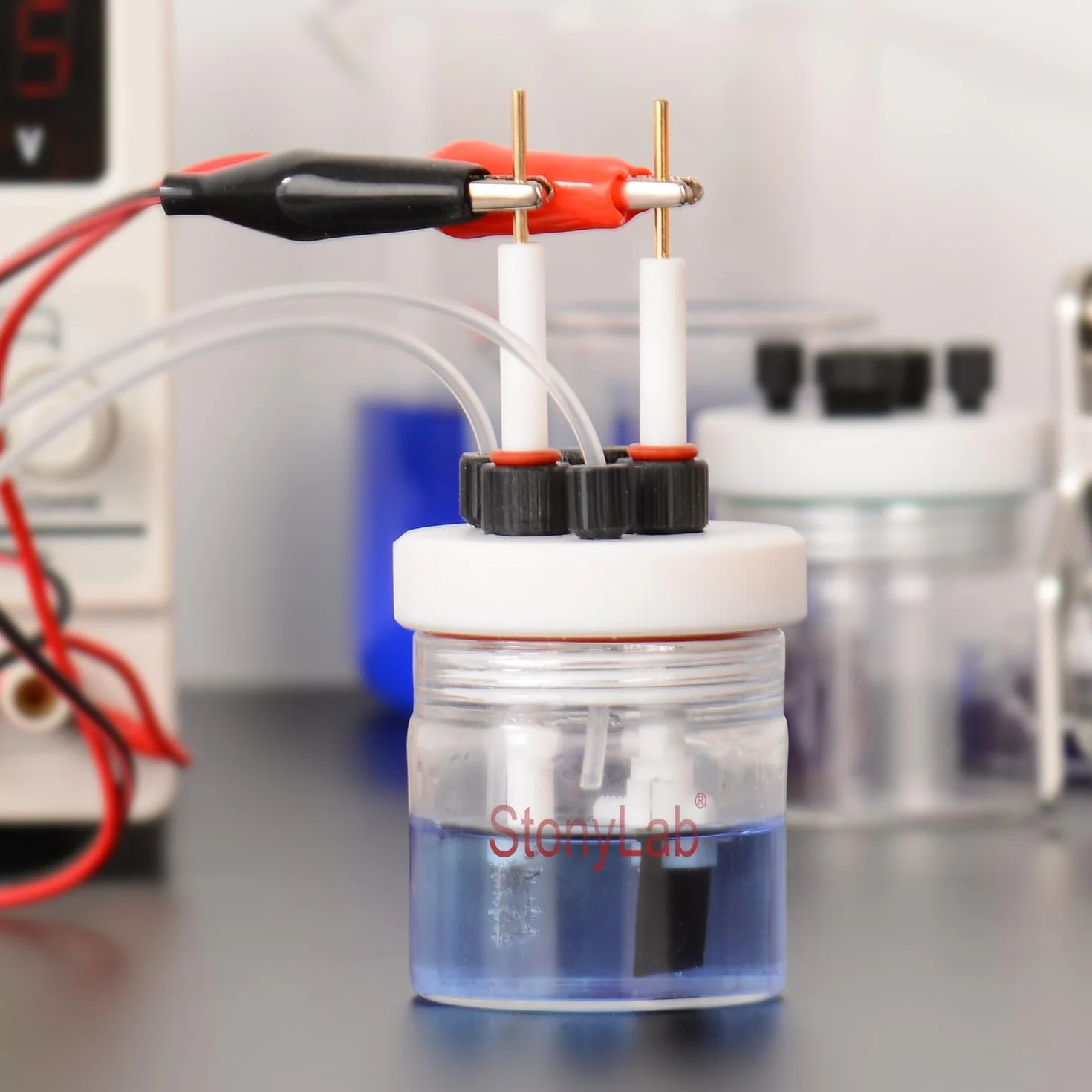 Styonylab Celda Electrolítica de Borosilicato 50 ml Kit de Celda Electroquímica Sellada con Tapa de PTFE 5 Orificios