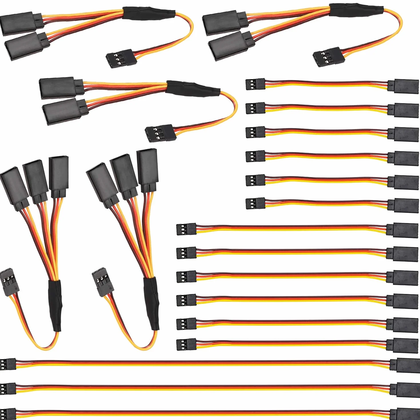 RUNCCI-YUN 20Pcs Servo Extension Cable JR Style, RC Y Harness 1 to 2, RC Servo Splitter 1 to 3, 300mm 150mm 100mm 2 Pin 3 Pin