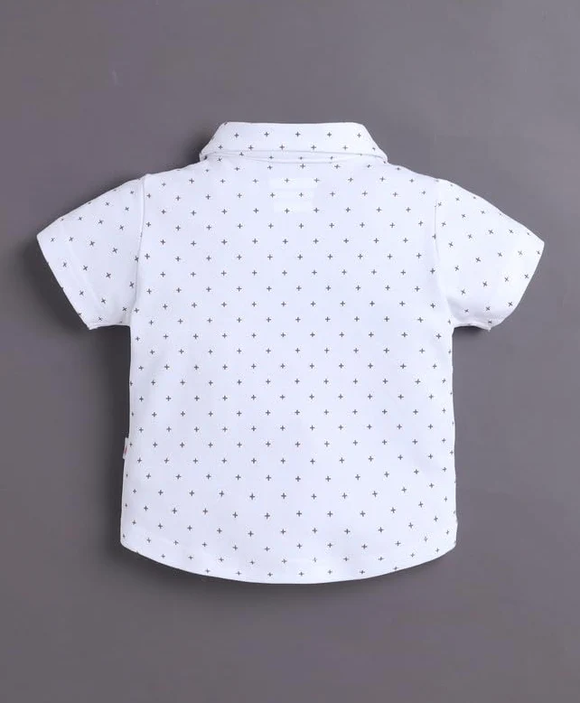 BUMZEE Conjunto de camisa de algodón y pantalones cortos para niños, corte regular, media manga, cuello, cuello, camisa, pantalón y gorro