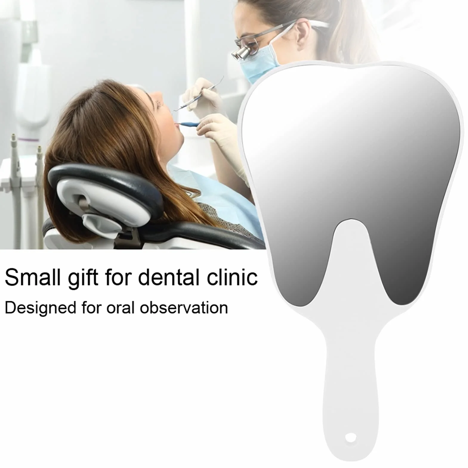 Espejo dental en forma de dientes 25 x 13,5 cm resina cristal
