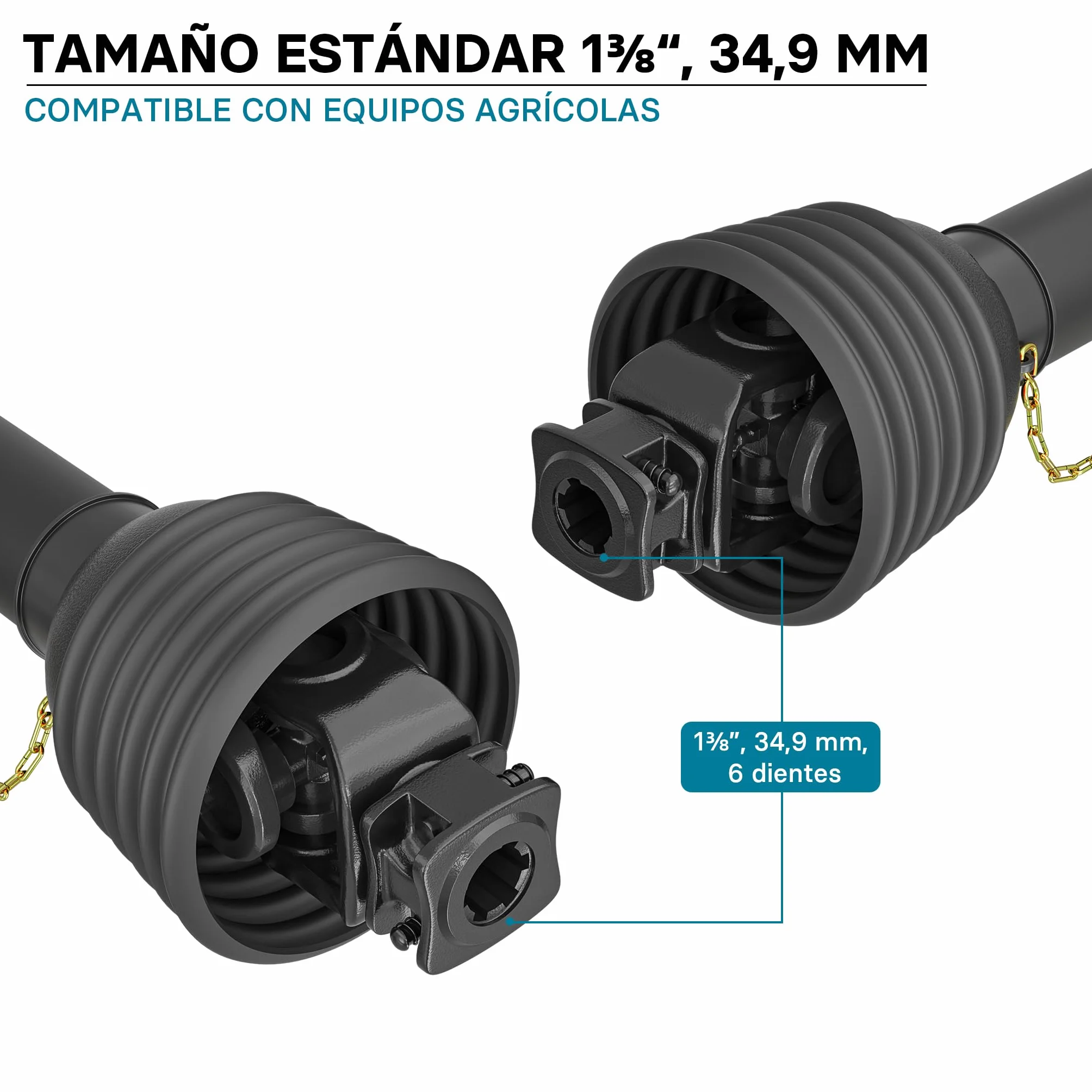 WilTec Toma de Fuerza T8 Eje transmisión cardán 850-935mm 1240Nm 540rpm PTO 110kW 2x1 3/8" 6 dientes