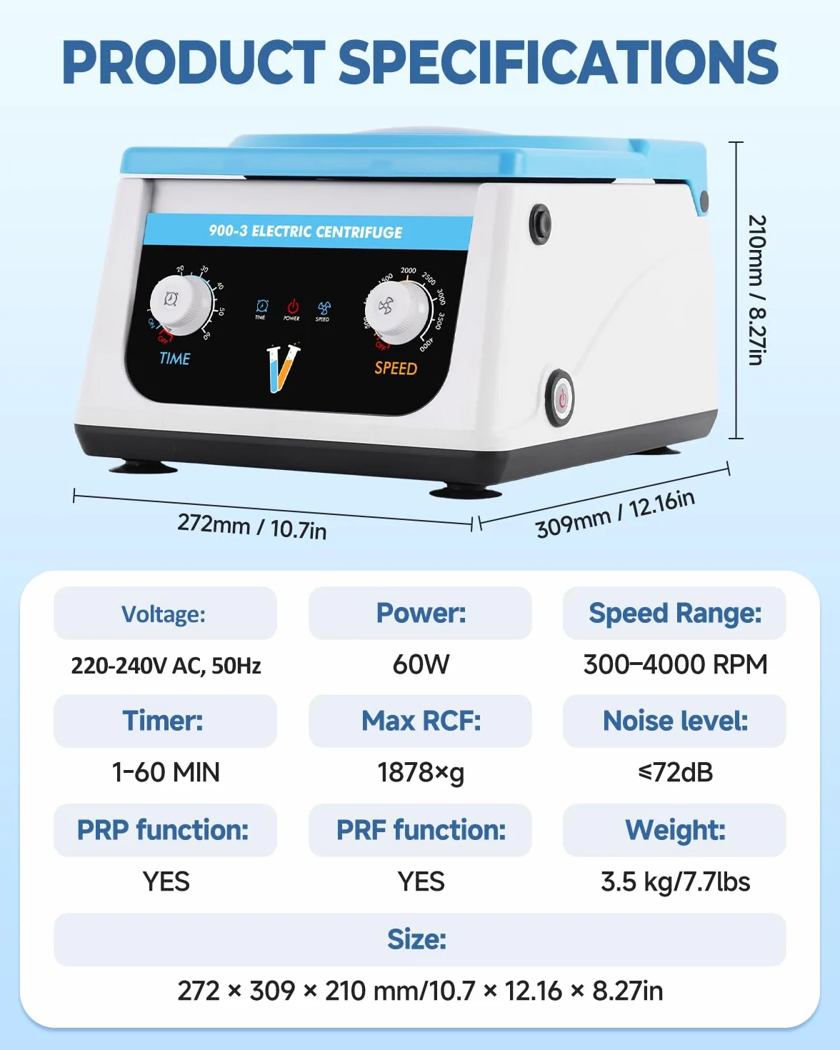 Centrífuga de Laboratorio YUCHENGTECH 4000 rpm 6x15ml 1878xg 27x31x21cm 3.5kg