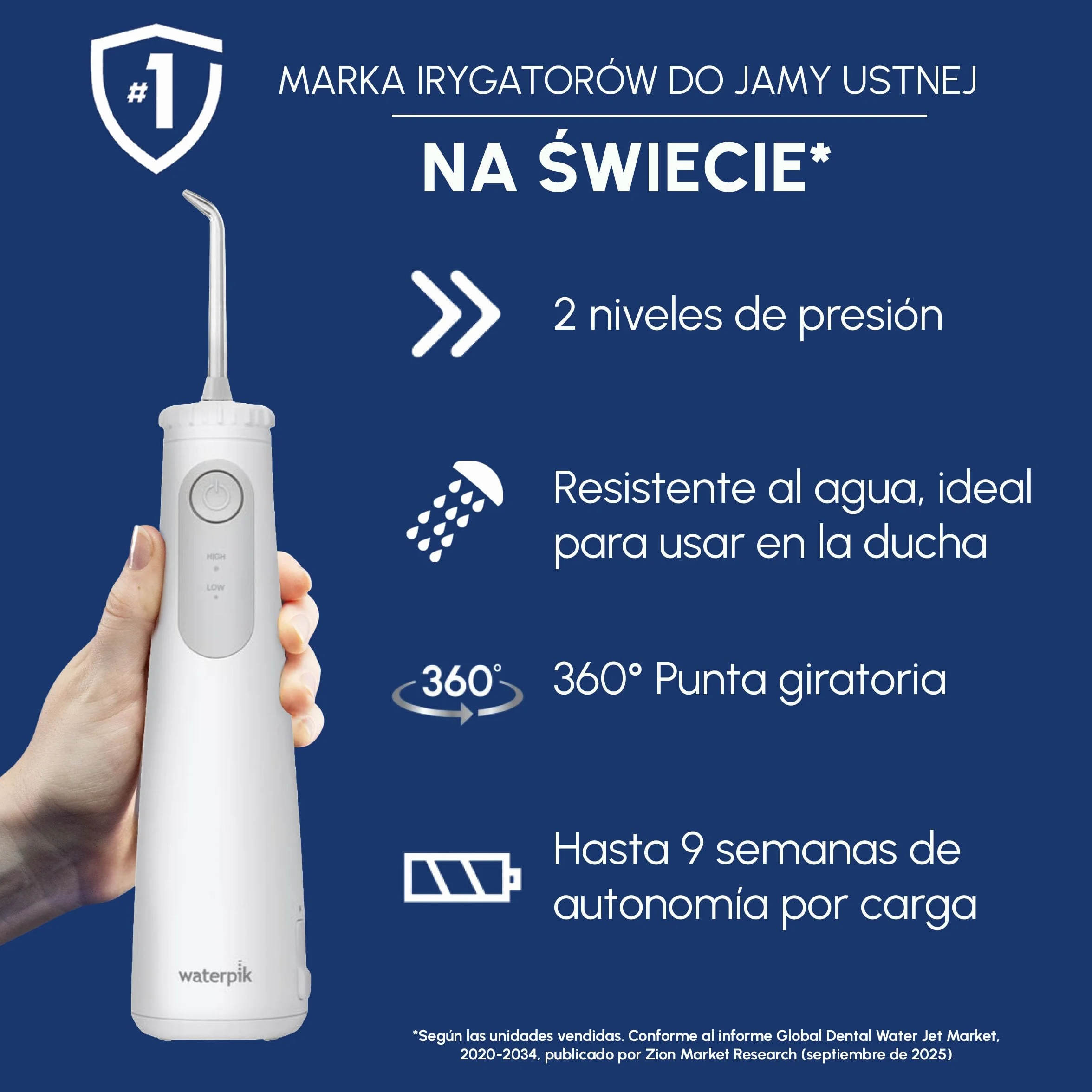 Waterpik Cordless Pearl irrigador dental portátil recargable resistente al agua