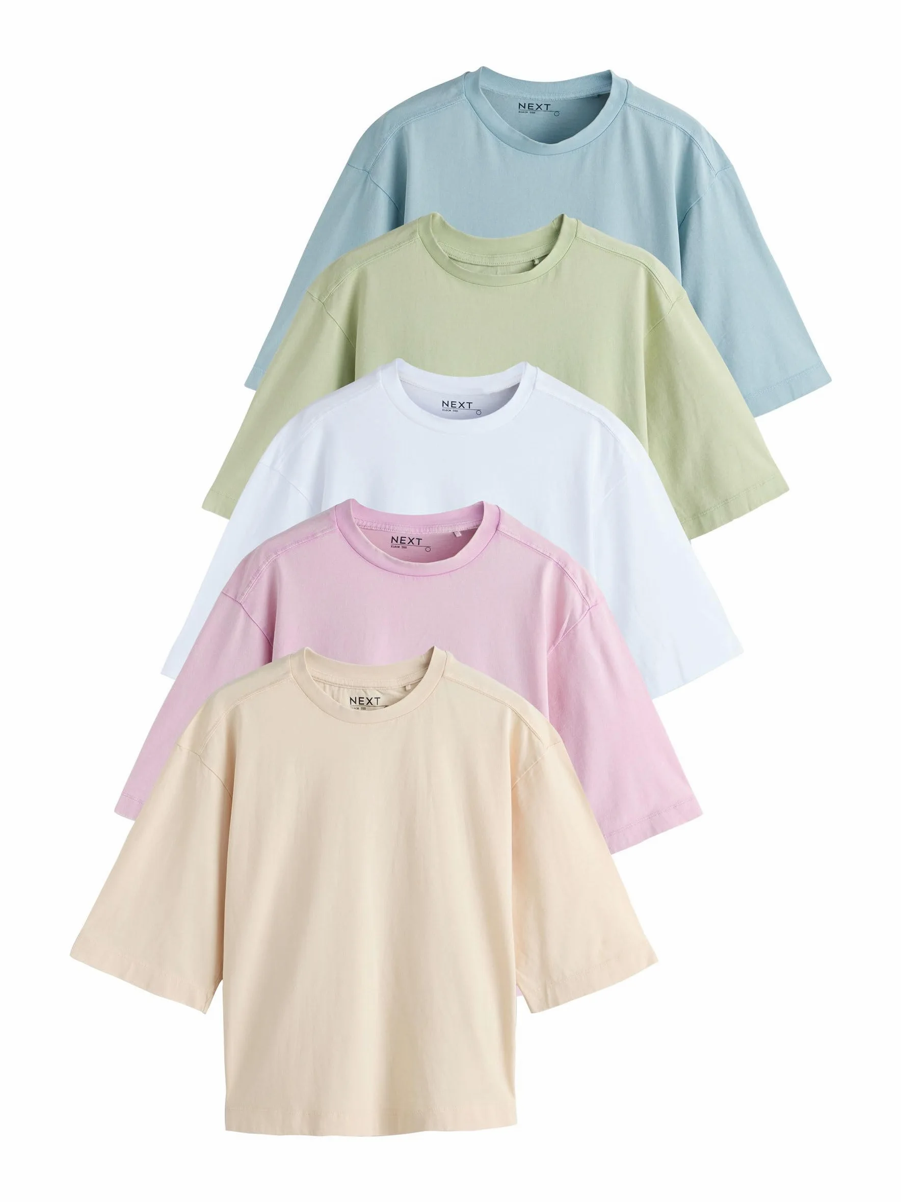 NEXT Mujeres Pack de 5 Camisetas de Corte Holgado y Cuadrado con Cuello Redondo y Mangas hasta el Codo