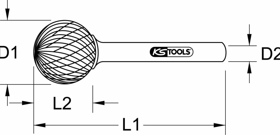 KS Tools Fresa con vástago HM esférica 6 mm forma D