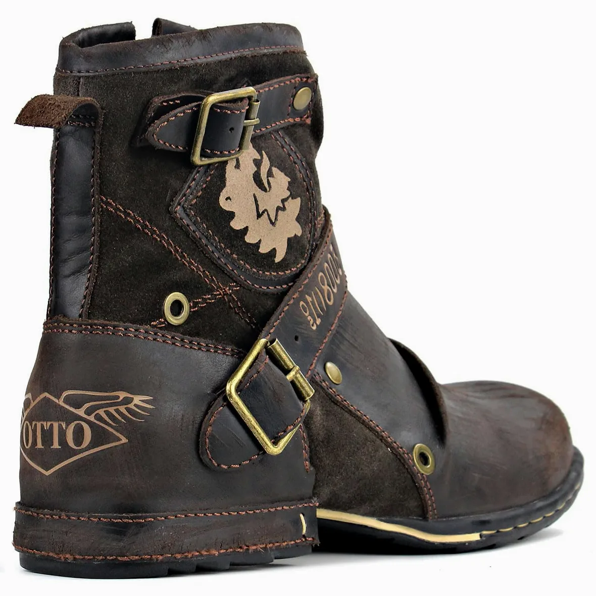 OSSTONE Botas para Moto Botines Hombre de Invierno Piel Zapatos Negras Vestir Nieve Piel Forradas Calientes Planas Combate Militares Cremallera Boots OS-5008-1-N