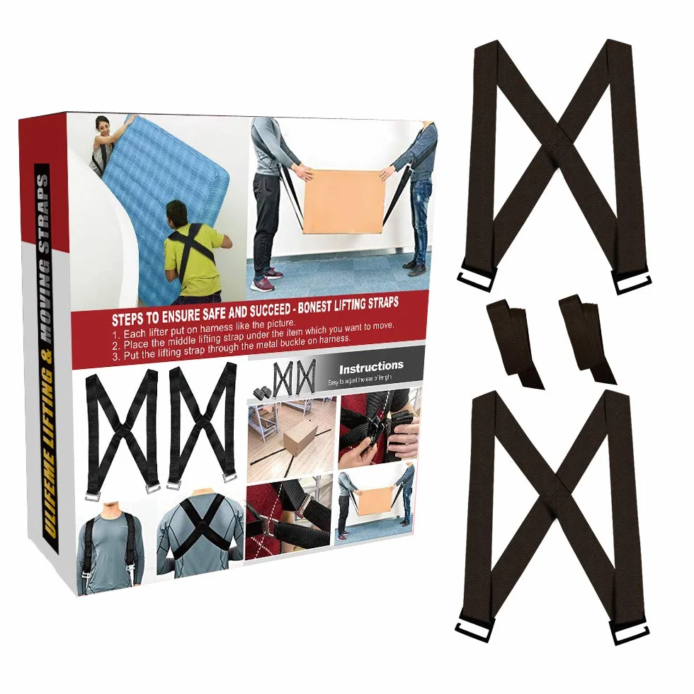 ULIFEME Correas Levantar Muebles 360kg Sistema Elevamiento Movimiento 2 Personas Brazo Hombro Negro