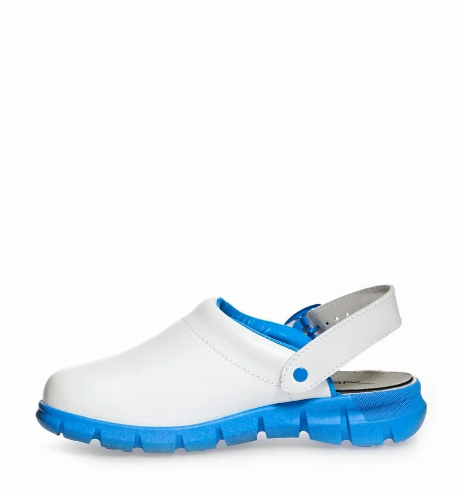 Abeba 7312 - Zuecos De Piel Lisa, Correa de Ajuste, Mujer, Blanco/Azul