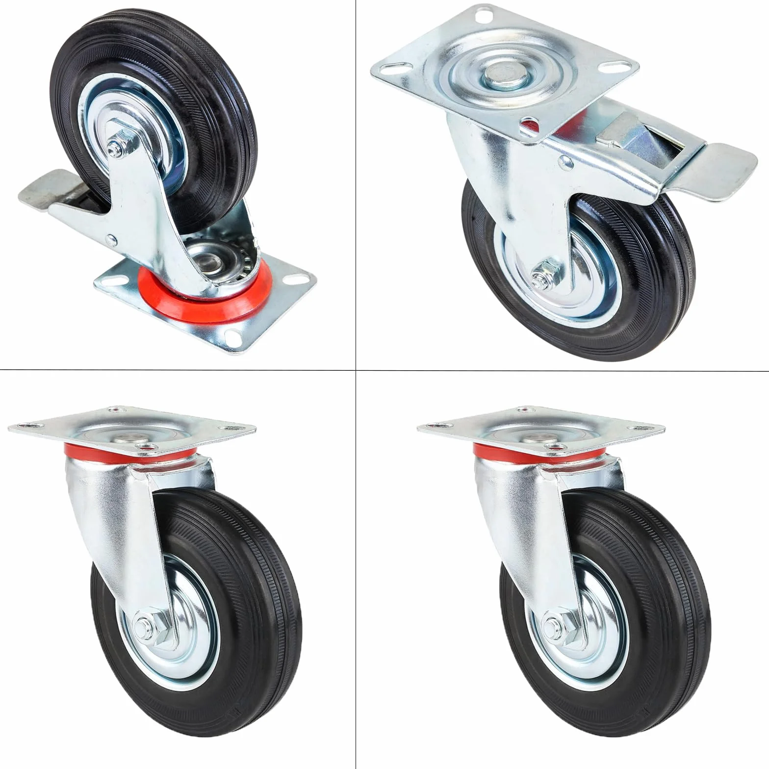 Ruedas para cargas pesadas 125 mm con freno 4 ruedas de transporte 400 kg giratorias 360° goma