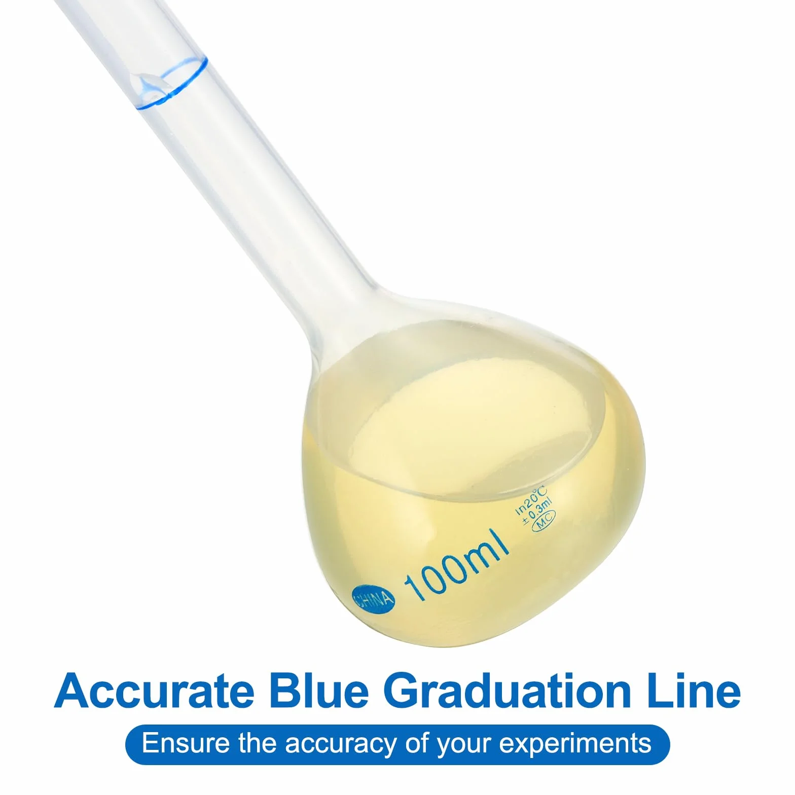 PATIKIL 100ml Aforado Matraz, 2 Paquete Polipropileno Graduado con Tapón Tolerancia 0,3ml para Laboratorio