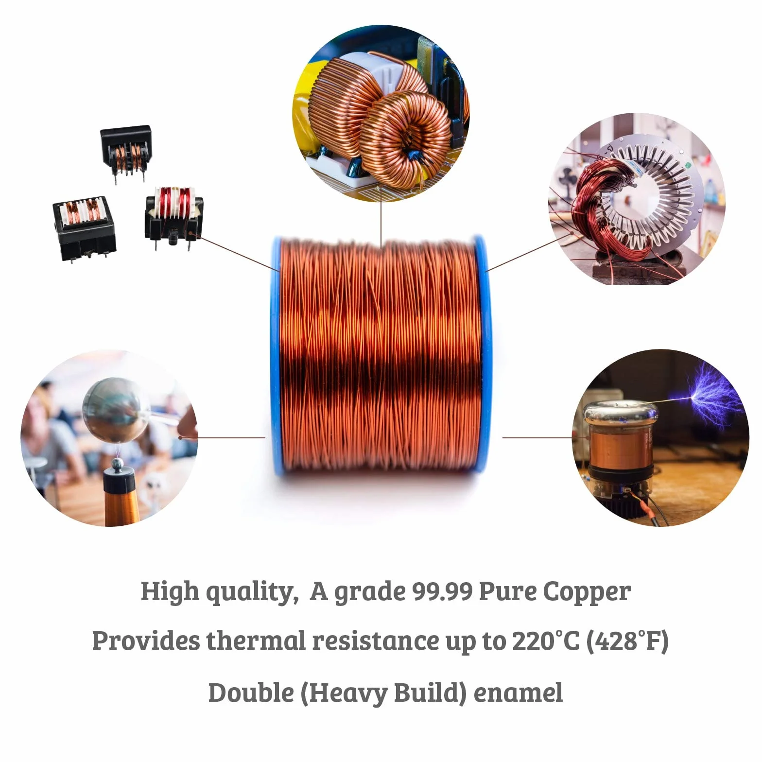 Emtel Cable magnético 20 AWG 8 onzas 165 pies Alambre cobre esmaltado 220°C Clase térmica Bobinado