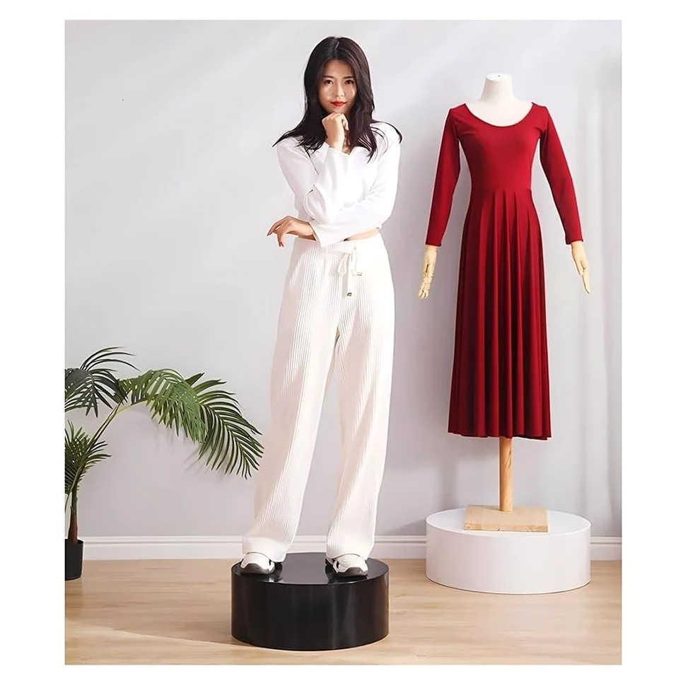 Expositor de maniquí redondo de 50 x 20 cm con base de pedestal negra para tiendas de ropa y novias, escaparate de artículos para eventos de boutique, decoración elegante para tiendas (blanco, 30