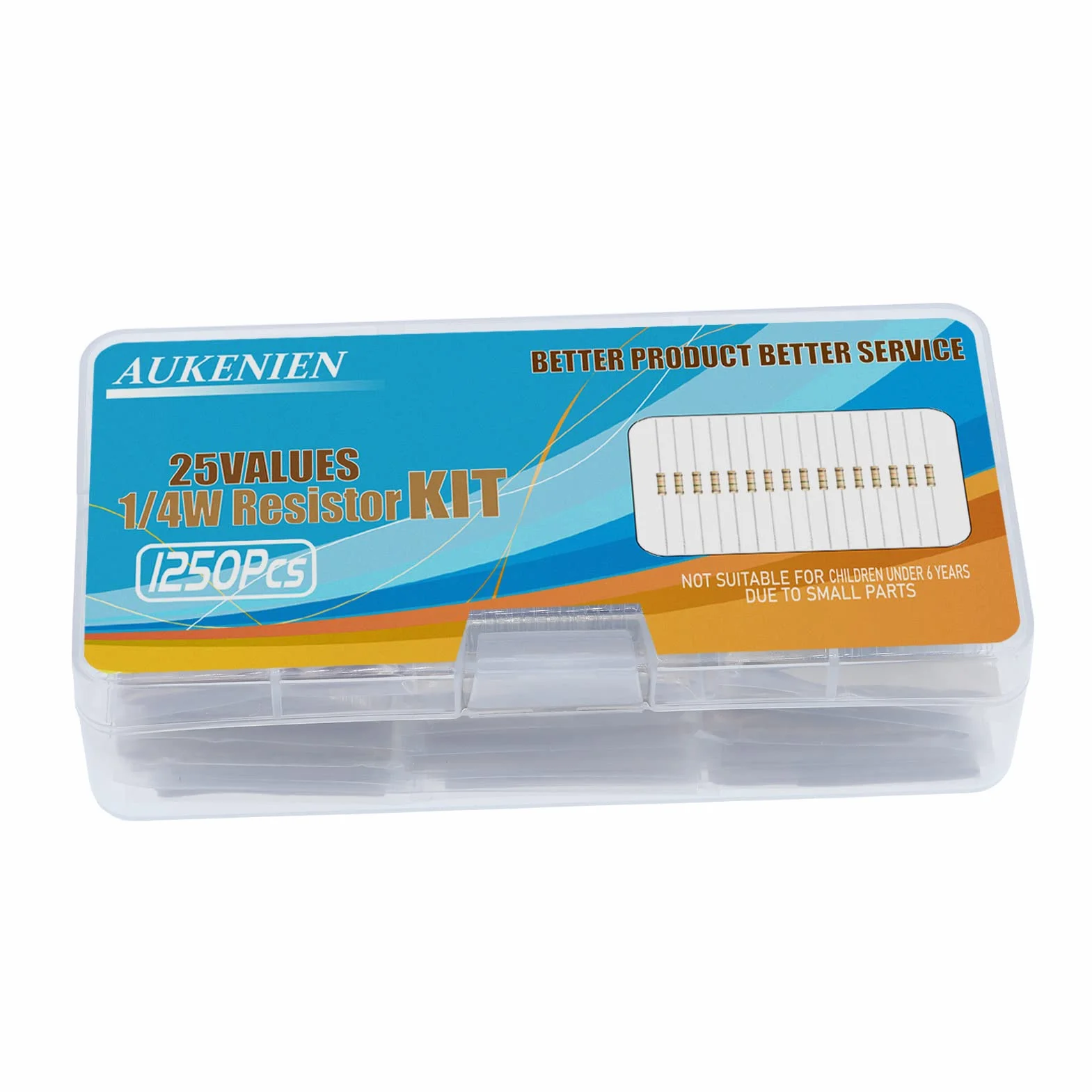 AUKENIEN 1250 Piezas Kit Resistencias 1/4W 25 Valores Película de Carbono 5%