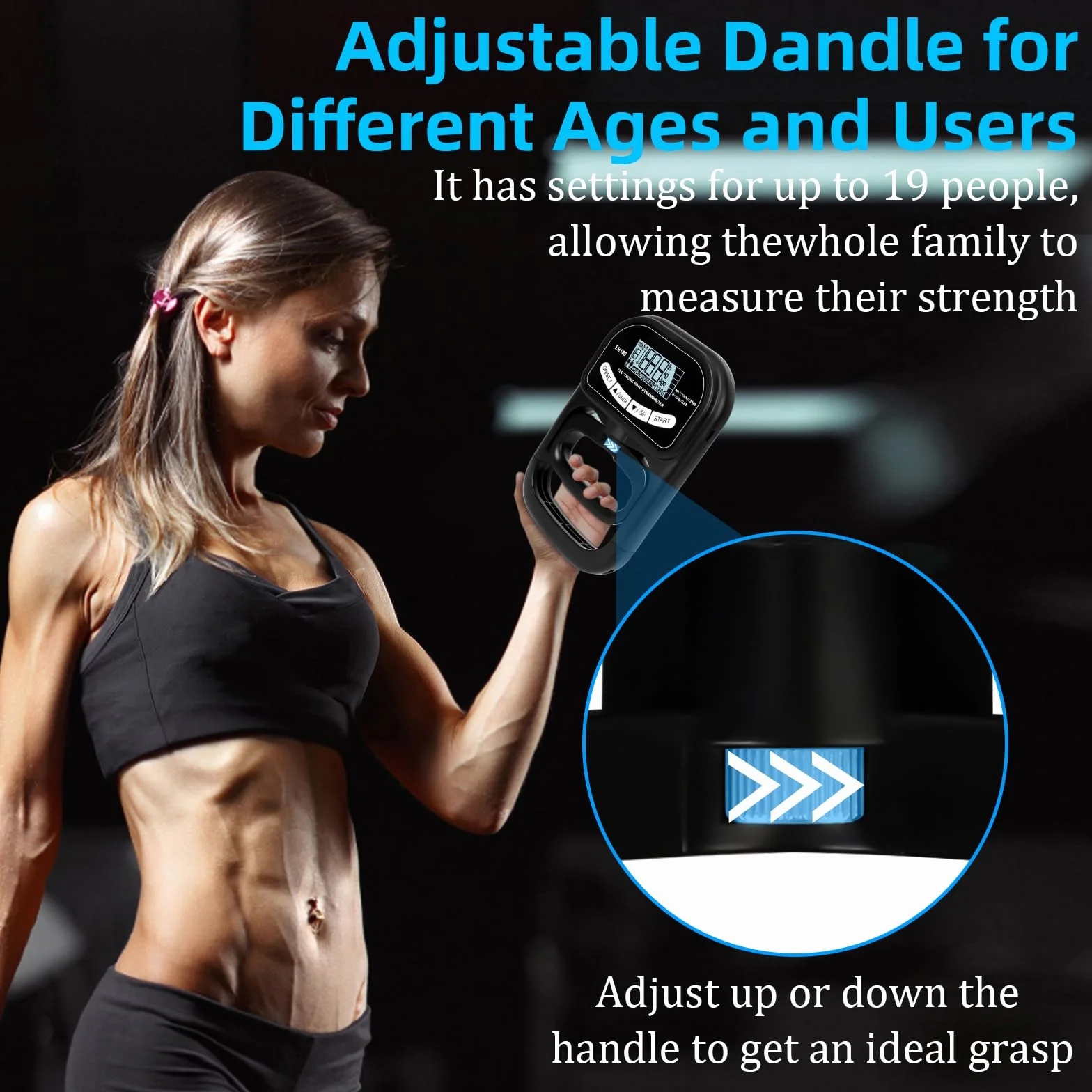Dinamómetro de Mano Digital 180kg Medidor Fuerza Agarre Pantalla LCD USB Recargable