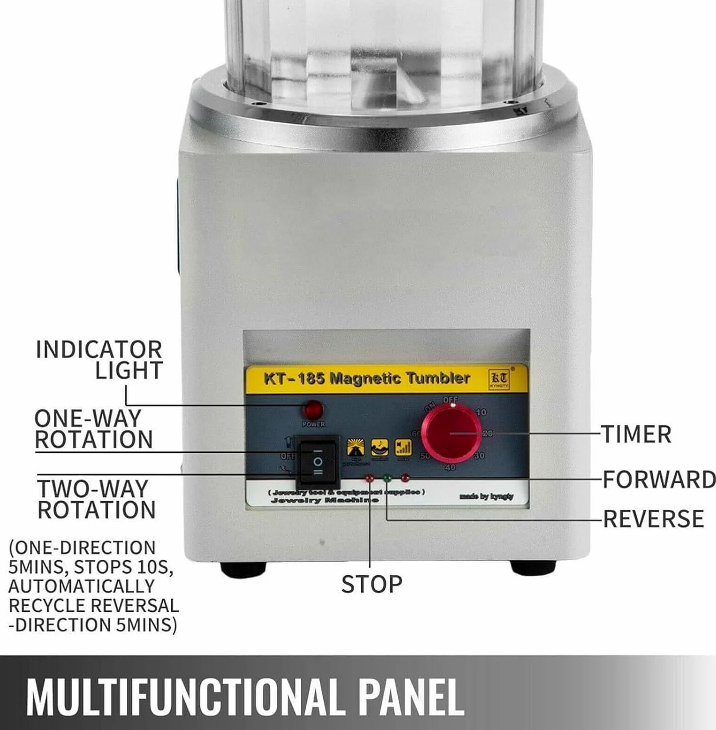 Pulidora magnética de 2000 rpm, molinillo reversible, capacidad de 600 g, accesorios de acero inoxidable para joyas, piezas de metal, plásticos duros, 220 V