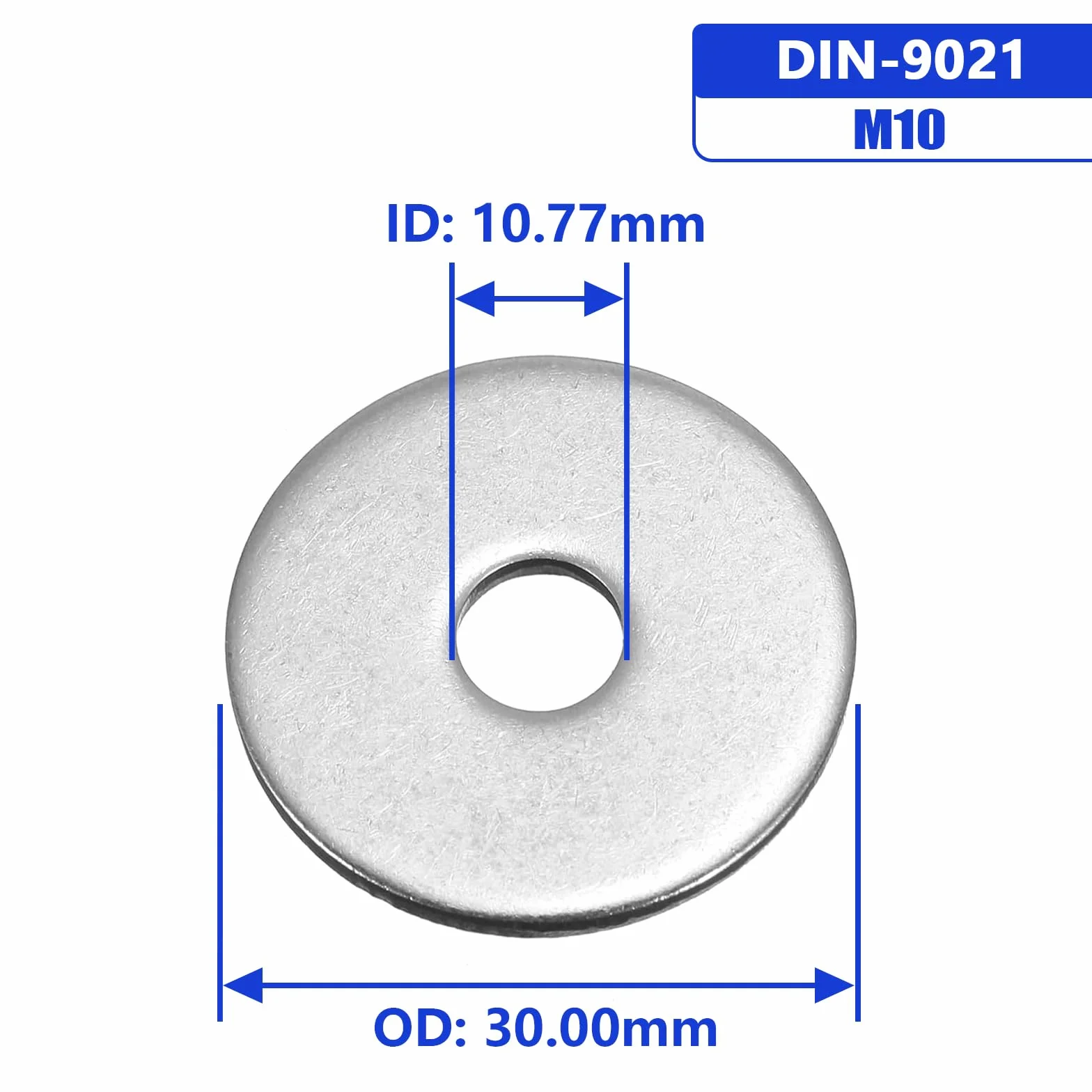 18-8 (304) Stainless Steel Fender Washer M10 x 30 mm OD 10 mm ID 40 Pack